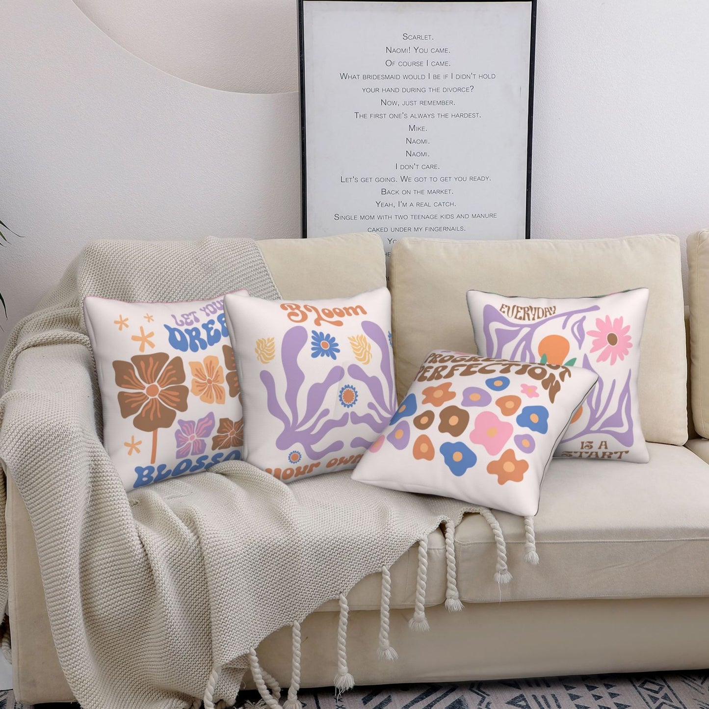 Bohemian Abstract Throw Pillow Covers 18x18 inch Set of 4 Inspirational Decorative Cushion Covers