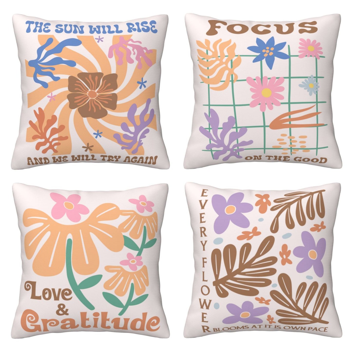 Bohemian Abstract Throw Pillow Covers 18x18 inch Set of 4 Inspirational Decorative Cushion Covers