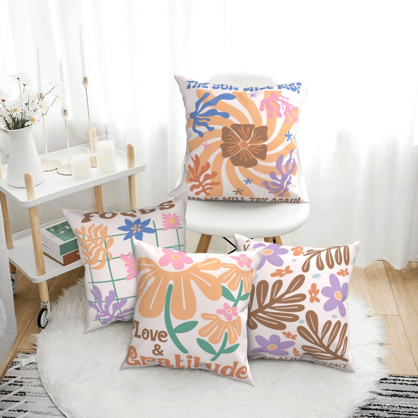 Bohemian Abstract Throw Pillow Covers 18x18 inch Set of 4 Inspirational Decorative Cushion Covers