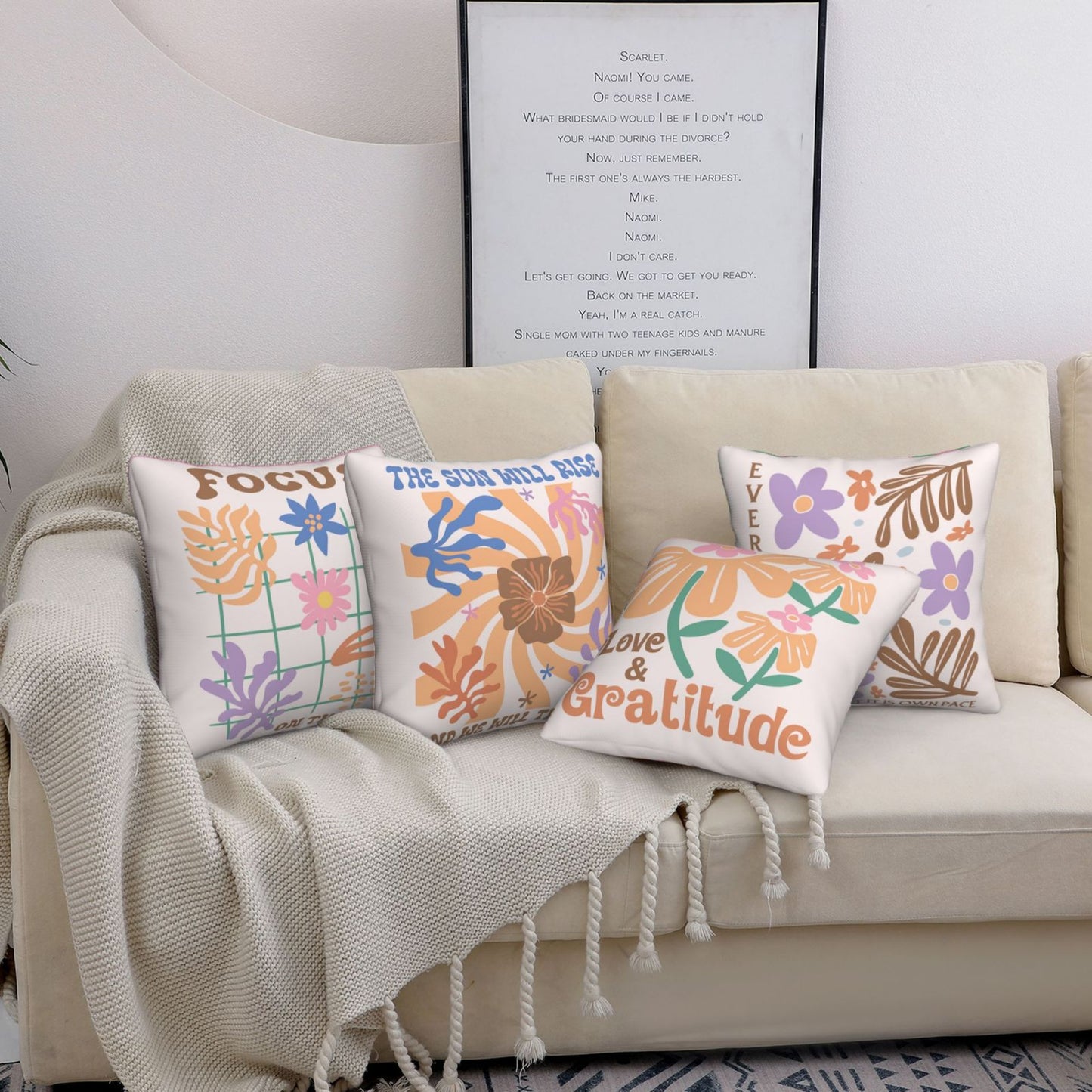 Bohemian Abstract Throw Pillow Covers 18x18 inch Set of 4 Inspirational Decorative Cushion Covers