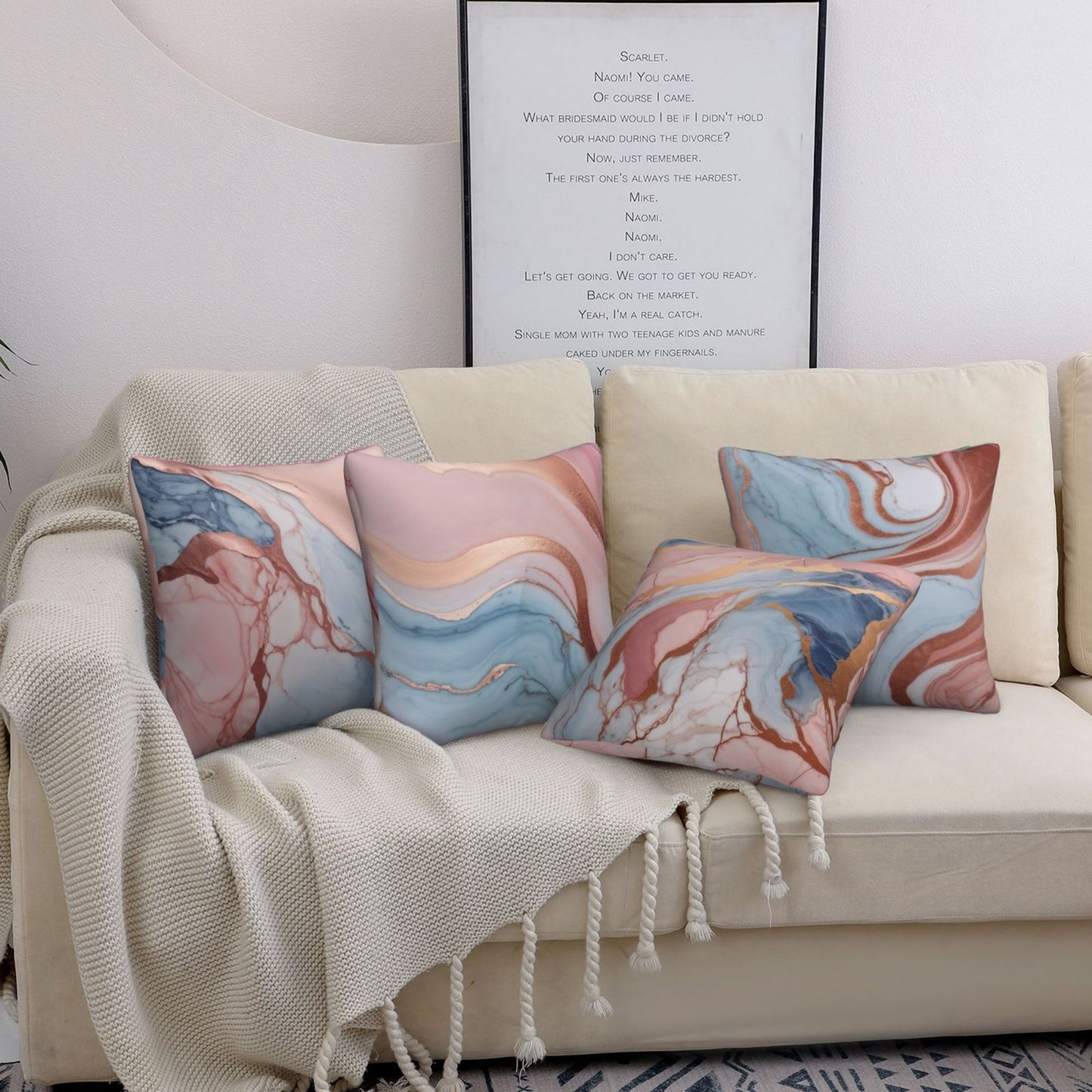 Marble Throw Pillow Covers 18x18 inch Set of 4 Rose Gold Abstract Decorative Cushion Covers for Sofa Bed