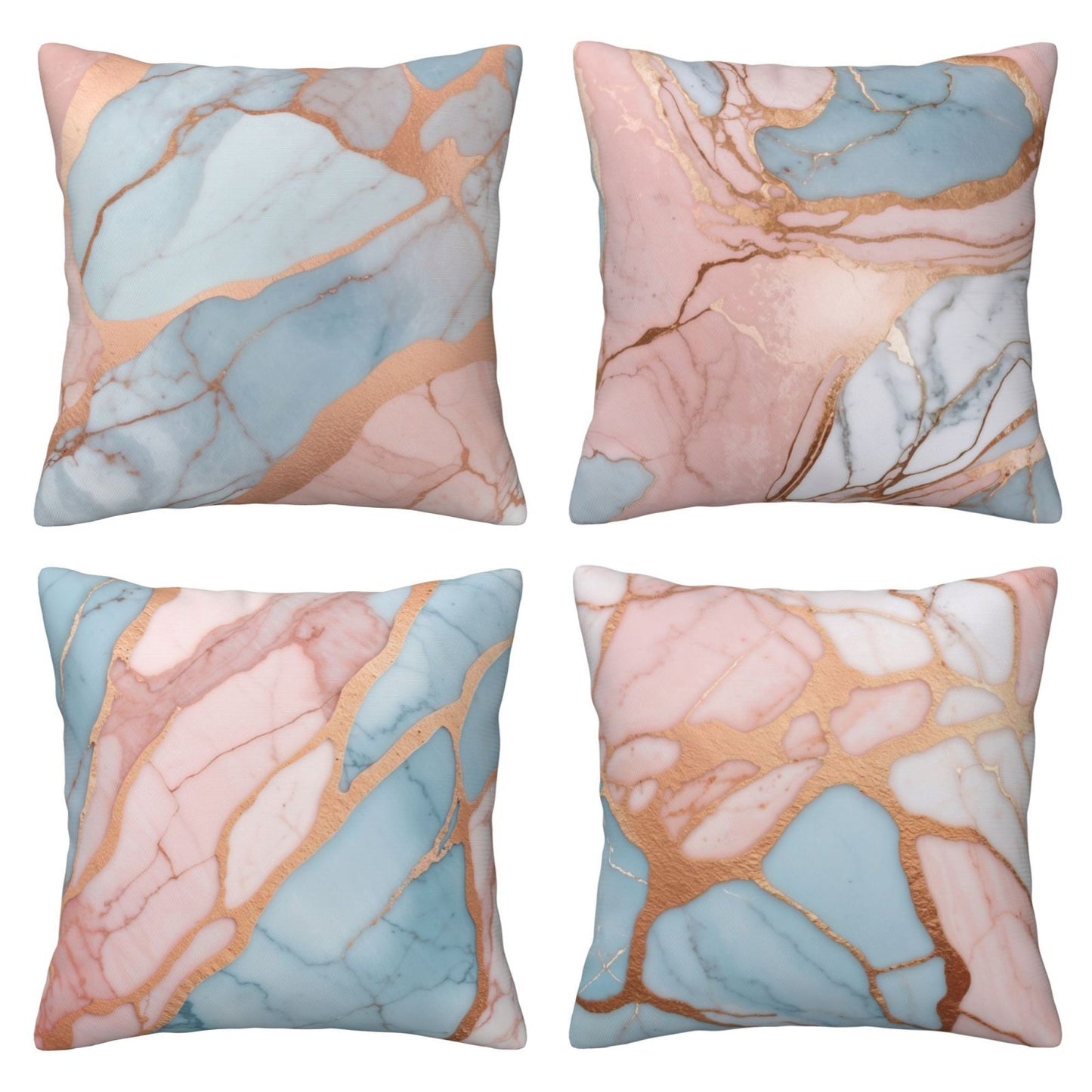 Marble Throw Pillow Covers 18x18 inch Set of 4 Rose Gold Abstract Decorative Cushion Covers for Sofa Bed