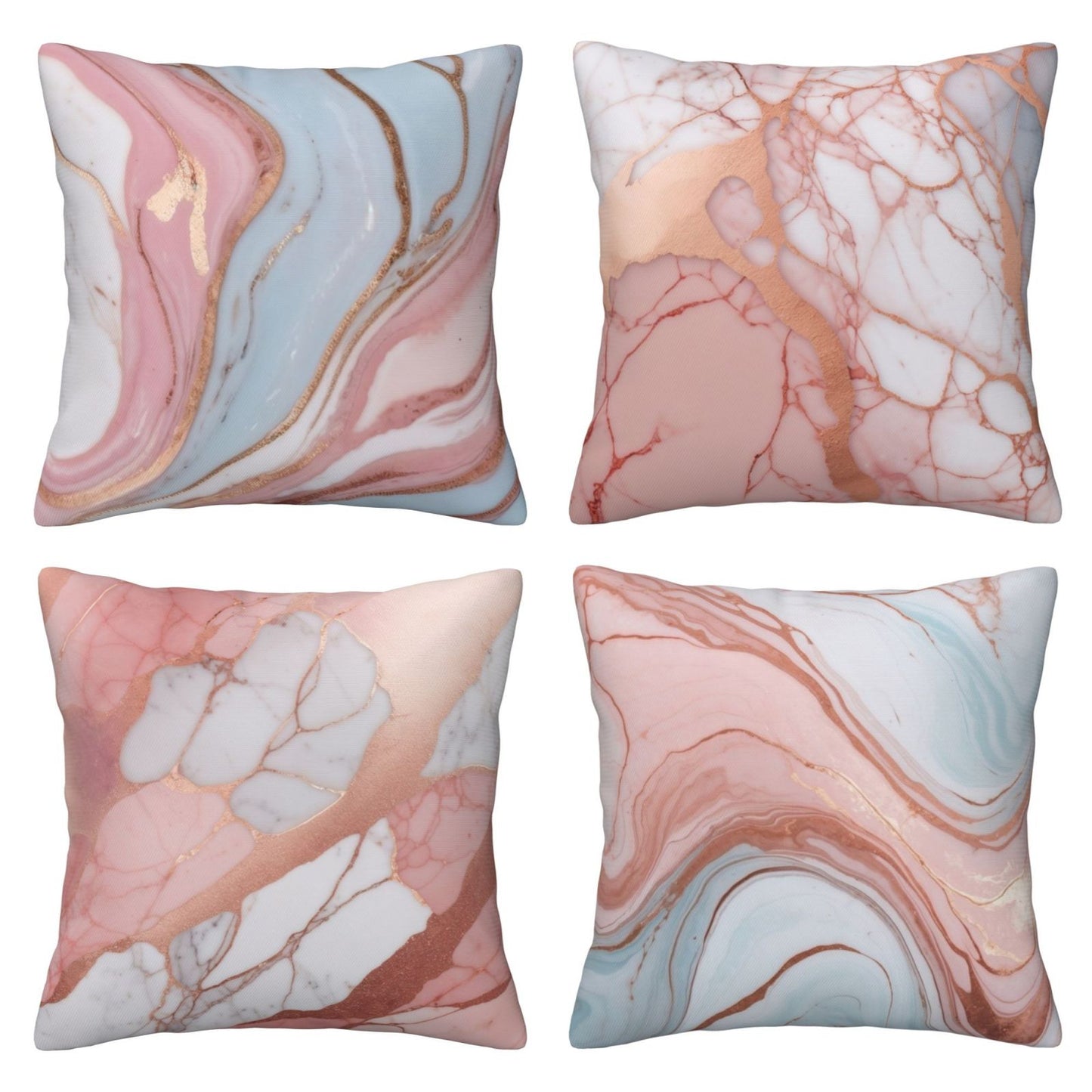 Marble Throw Pillow Covers 18x18 inch Set of 4 Rose Gold Abstract Decorative Cushion Covers for Sofa Bed