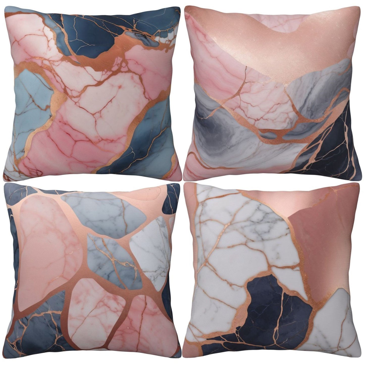 Marble Throw Pillow Covers 18x18 inch Set of 4 Rose Gold Abstract Decorative Cushion Covers for Sofa Bed