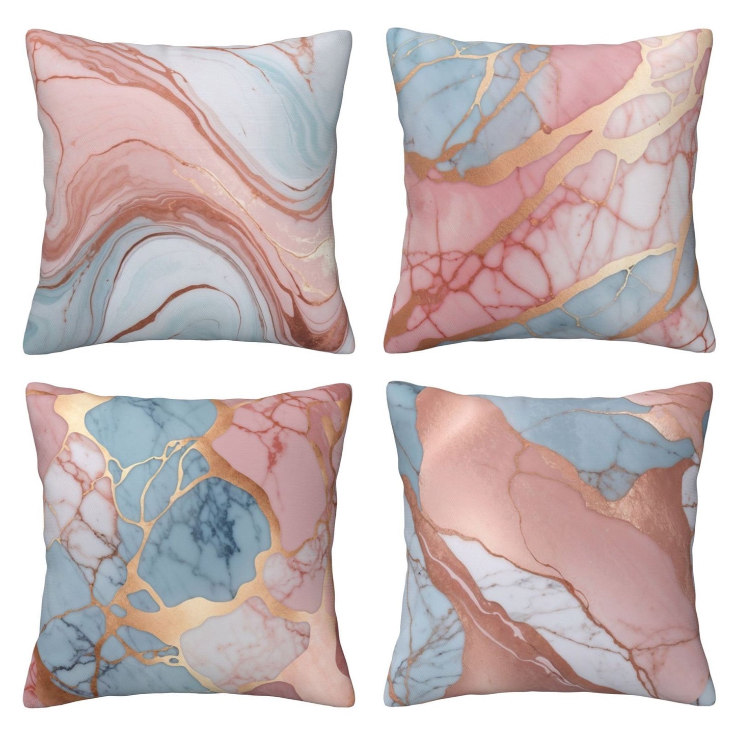 Marble Throw Pillow Covers 18x18 inch Set of 4 Rose Gold Abstract Decorative Cushion Covers for Sofa Bed