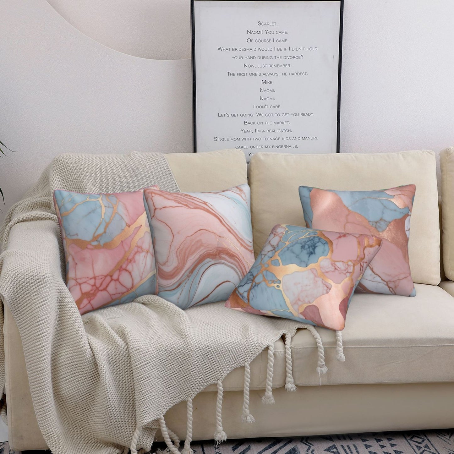 Marble Throw Pillow Covers 18x18 inch Set of 4 Rose Gold Abstract Decorative Cushion Covers for Sofa Bed