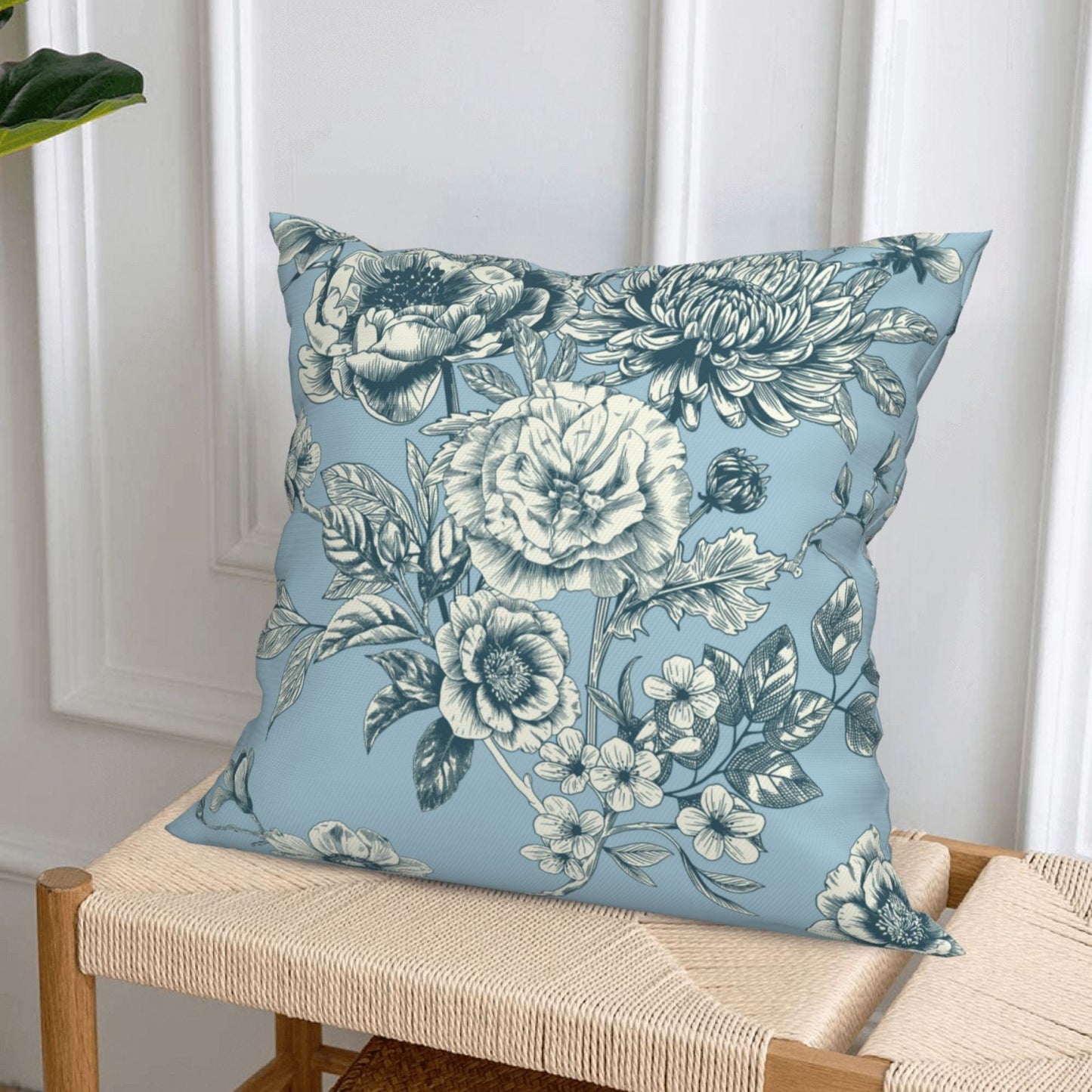 French Toile Throw Pillow Covers 18x18 inch Set of 4 Floral Chinoiserie Decorative Cushion Covers for Sofa Couch