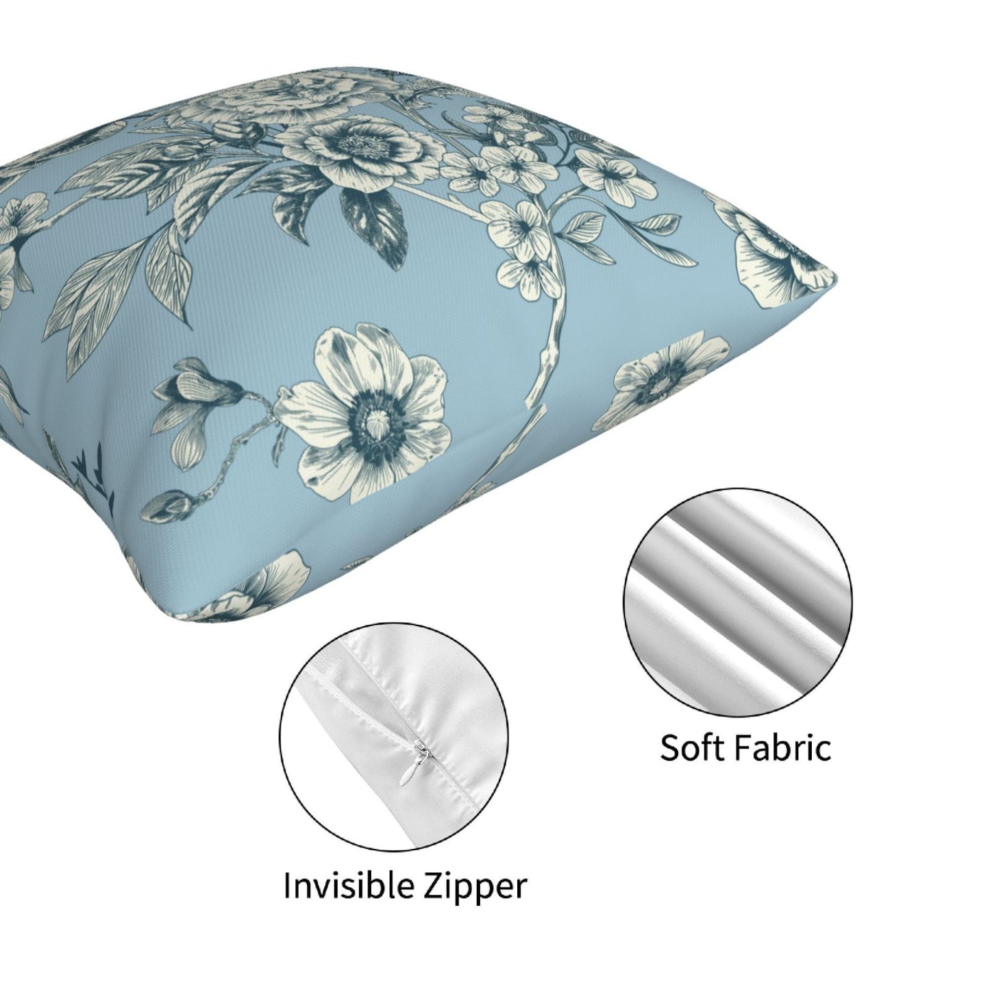 French Toile Throw Pillow Covers 18x18 inch Set of 4 Floral Chinoiserie Decorative Cushion Covers for Sofa Couch