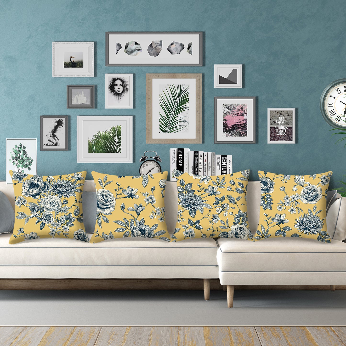 French Toile Throw Pillow Covers 18x18 inch Set of 4 Floral Chinoiserie Decorative Cushion Covers for Sofa Couch