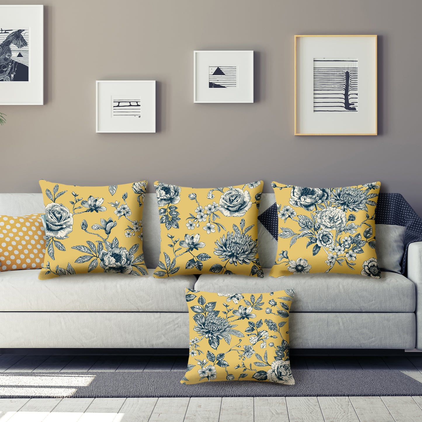 French Toile Throw Pillow Covers 18x18 inch Set of 4 Floral Chinoiserie Decorative Cushion Covers for Sofa Couch