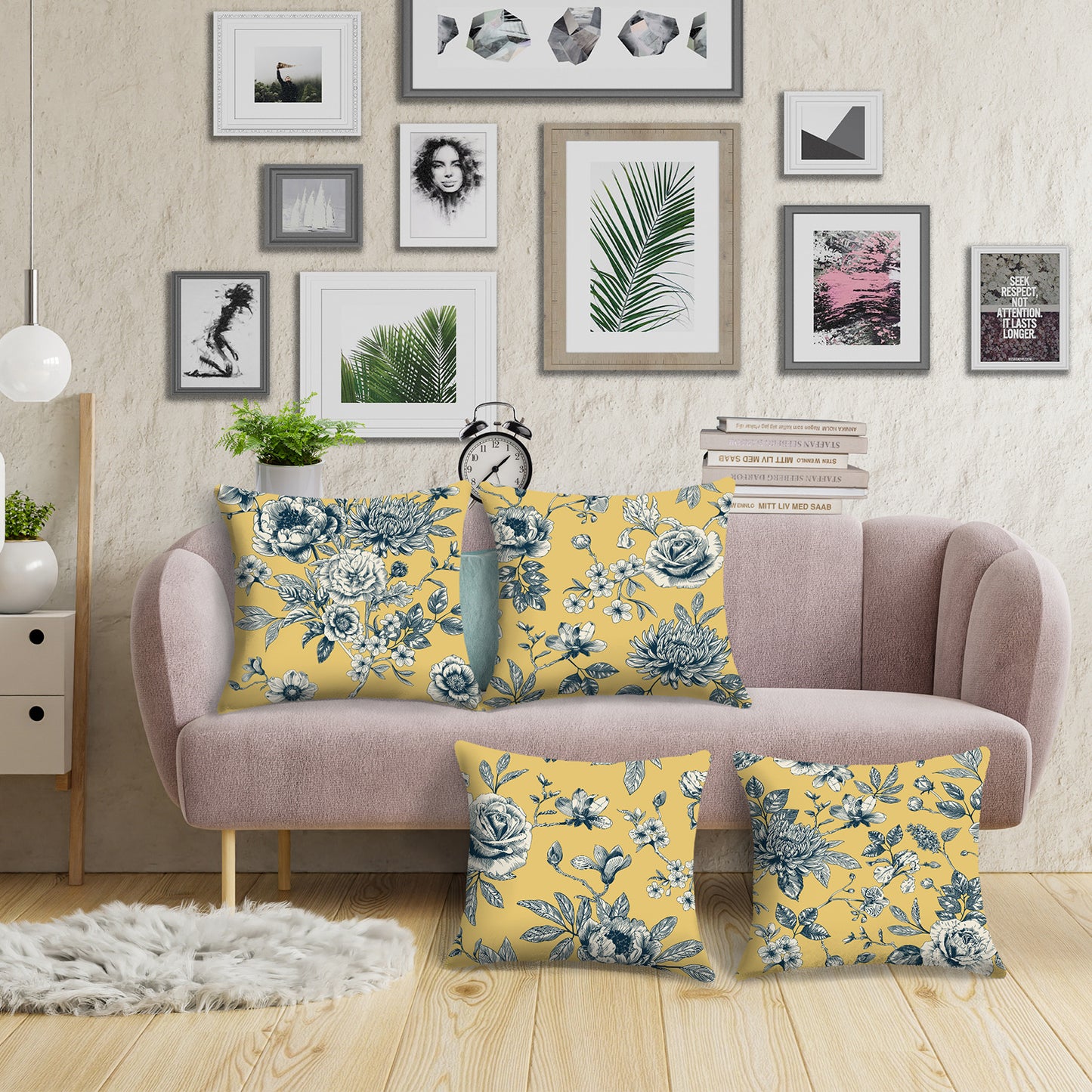 French Toile Throw Pillow Covers 18x18 inch Set of 4 Floral Chinoiserie Decorative Cushion Covers for Sofa Couch