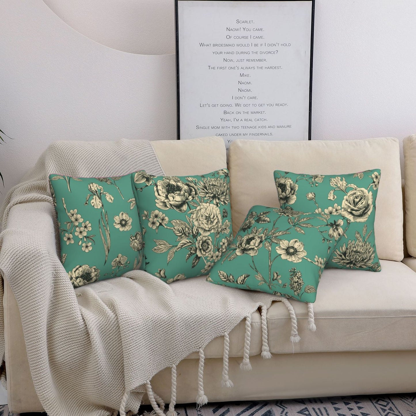 French Toile Throw Pillow Covers 18x18 inch Set of 4 Floral Chinoiserie Decorative Cushion Covers for Sofa Couch