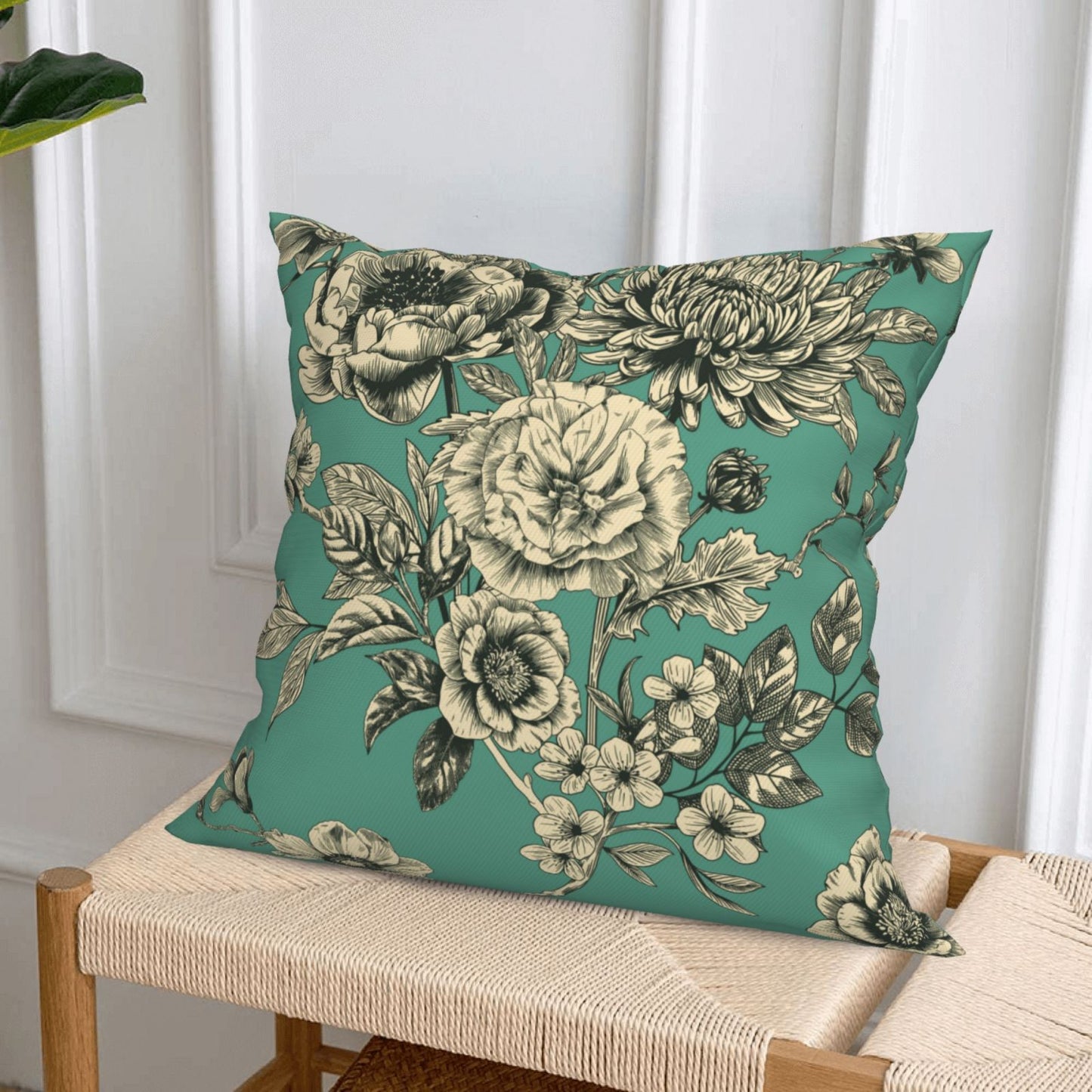 French Toile Throw Pillow Covers 18x18 inch Set of 4 Floral Chinoiserie Decorative Cushion Covers for Sofa Couch