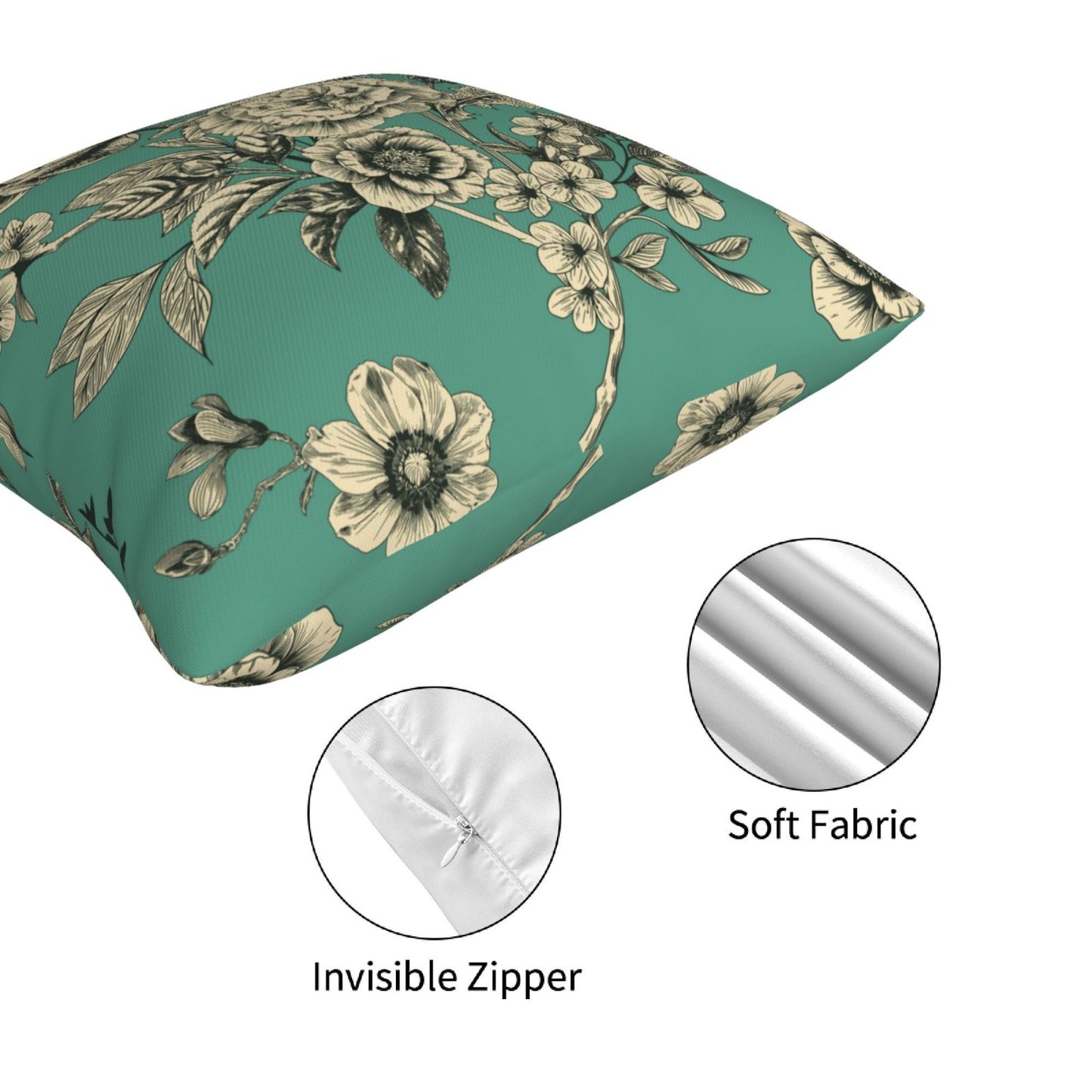French Toile Throw Pillow Covers 18x18 inch Set of 4 Floral Chinoiserie Decorative Cushion Covers for Sofa Couch