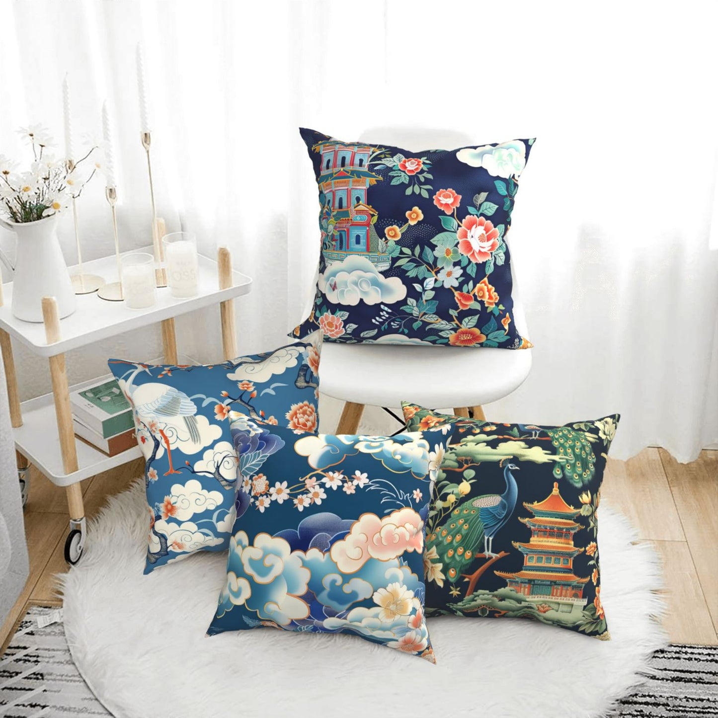 Chinoiserie Throw Pillow Covers 18x18 inch Set of 4 Vintage Floral Decorative Cushion Covers