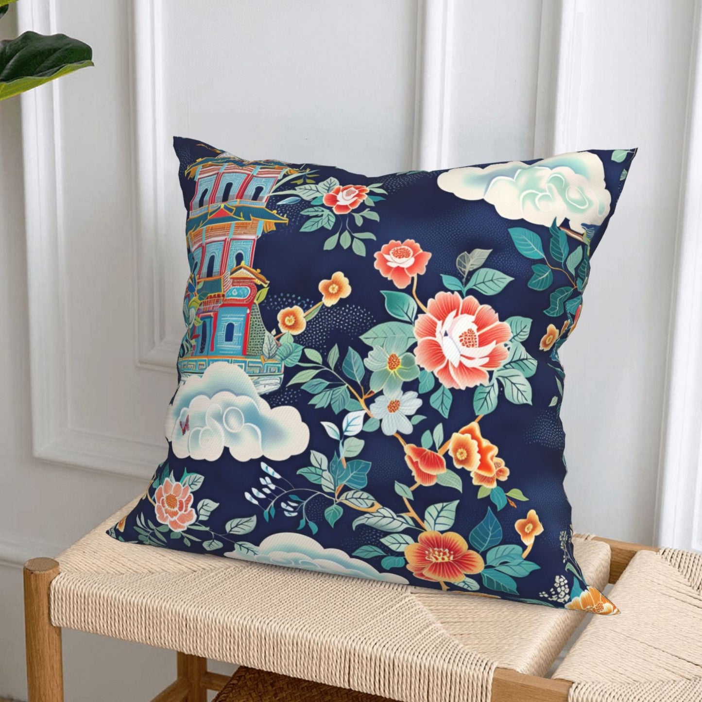 Chinoiserie Throw Pillow Covers 18x18 inch Set of 4 Vintage Floral Decorative Cushion Covers