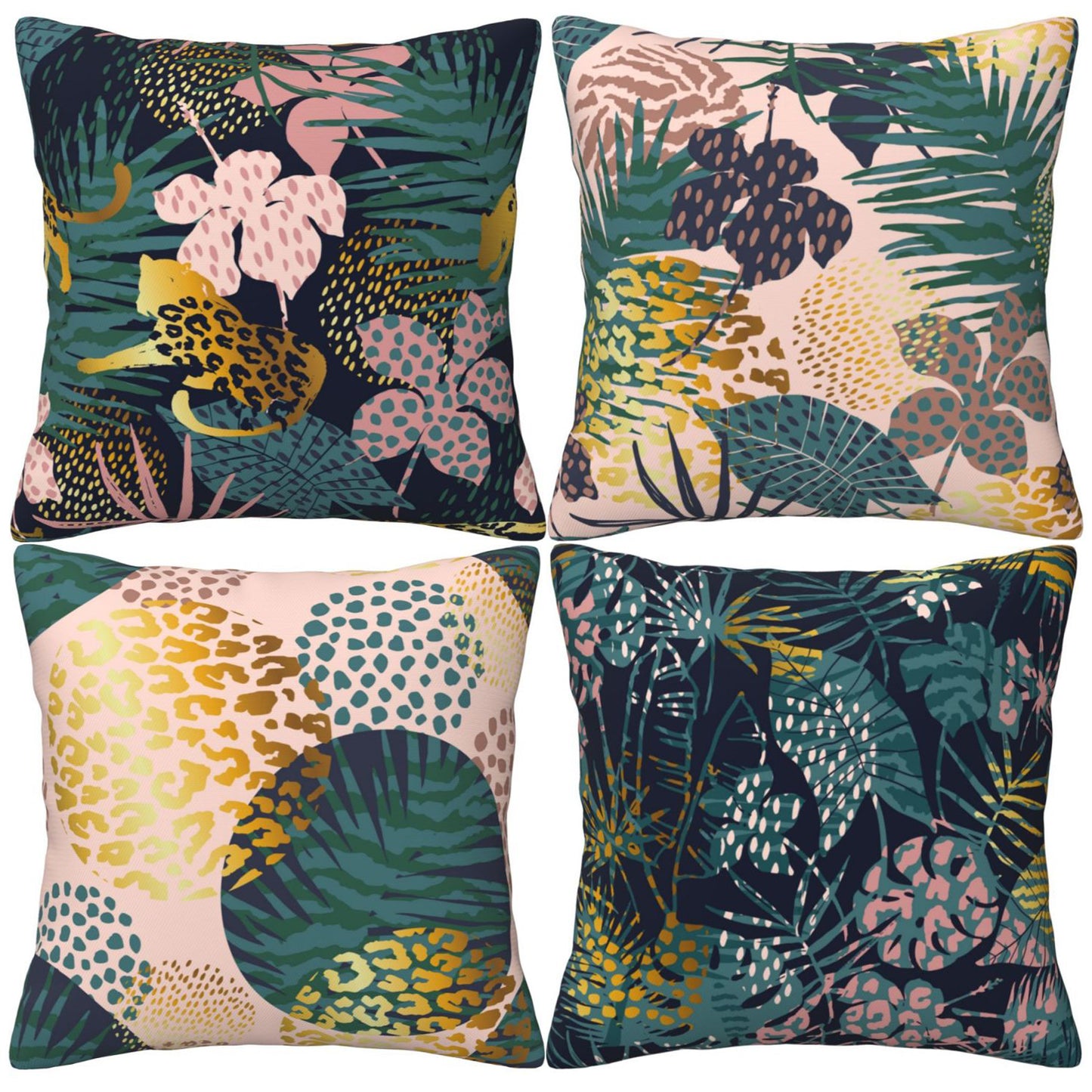Tropical Leaf Throw Pillow Covers 18x18 inch Set of 4 Leopard Print Botanical Decorative Cushion Covers