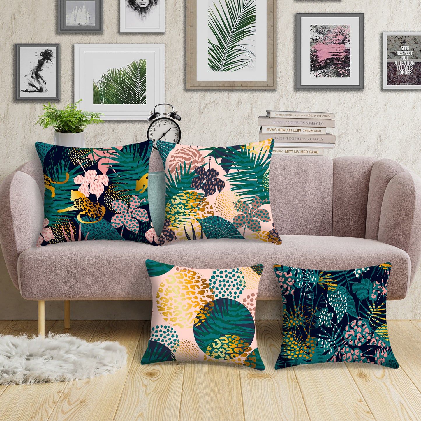 Tropical Leaf Throw Pillow Covers 18x18 inch Set of 4 Leopard Print Botanical Decorative Cushion Covers