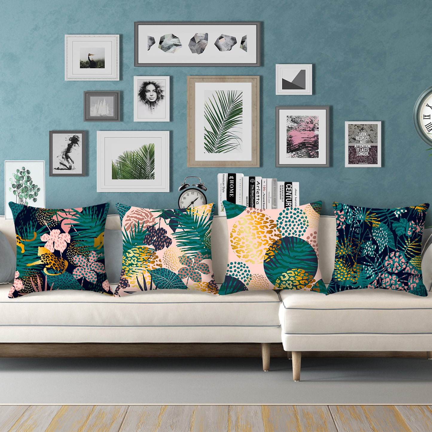 Tropical Leaf Throw Pillow Covers 18x18 inch Set of 4 Leopard Print Botanical Decorative Cushion Covers