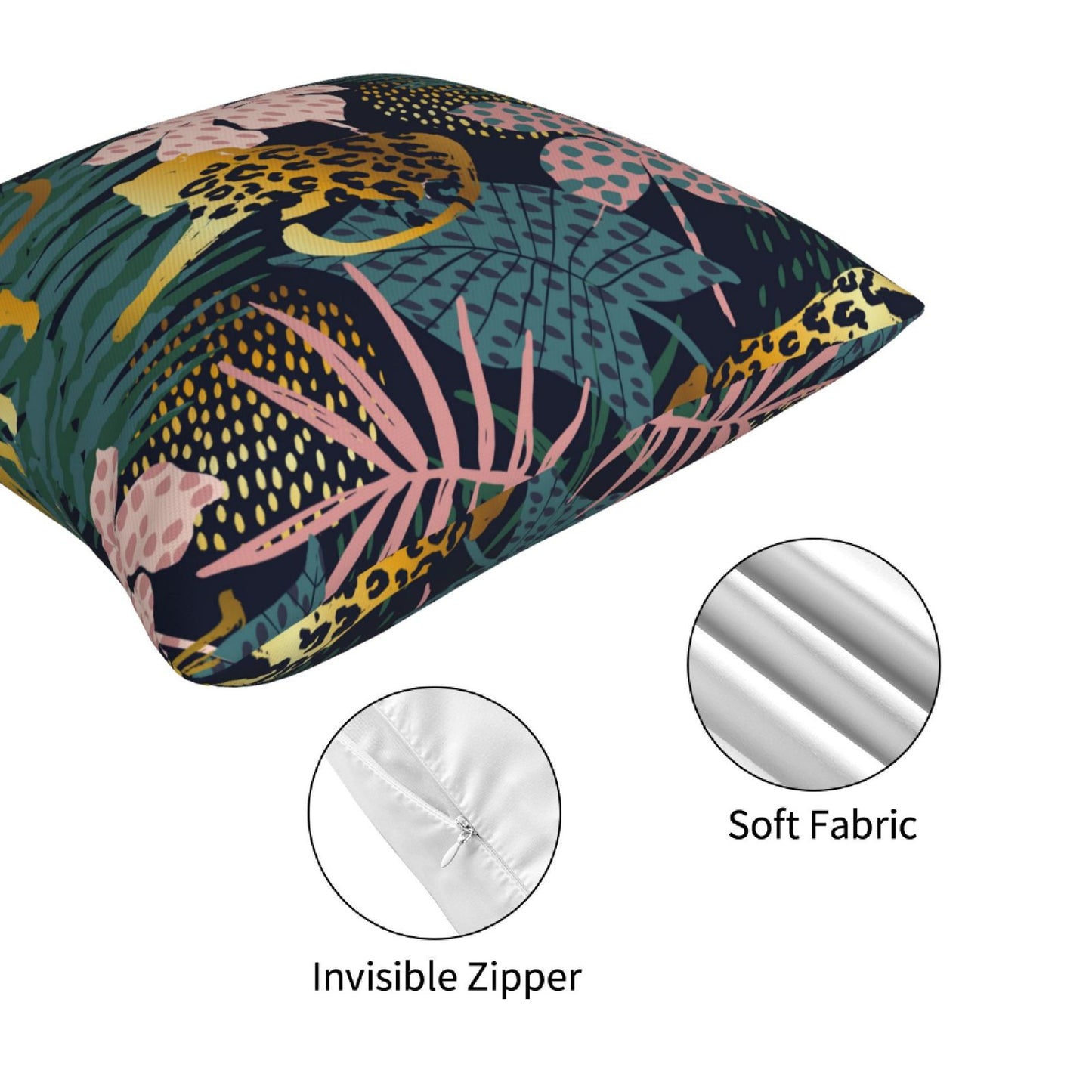 Tropical Leaf Throw Pillow Covers 18x18 inch Set of 4 Leopard Print Botanical Decorative Cushion Covers