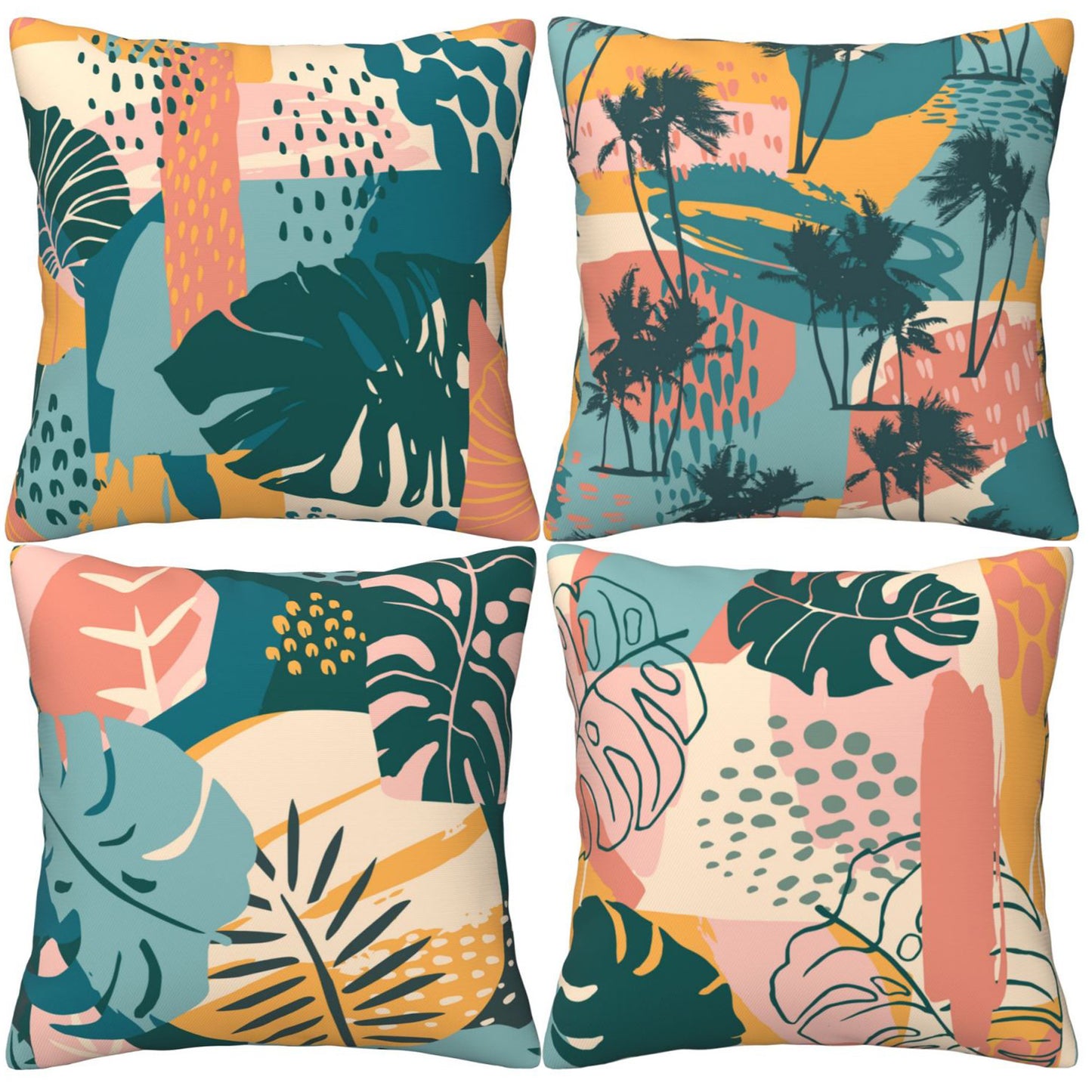 Tropical Leaf Throw Pillow Covers 18x18 inch Set of 4 Leopard Print Botanical Decorative Cushion Covers