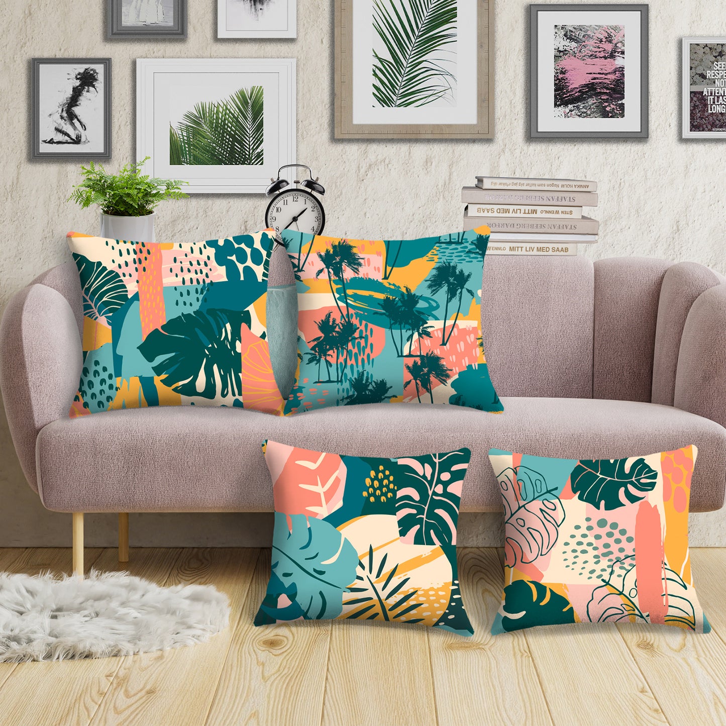 Tropical Leaf Throw Pillow Covers 18x18 inch Set of 4 Leopard Print Botanical Decorative Cushion Covers