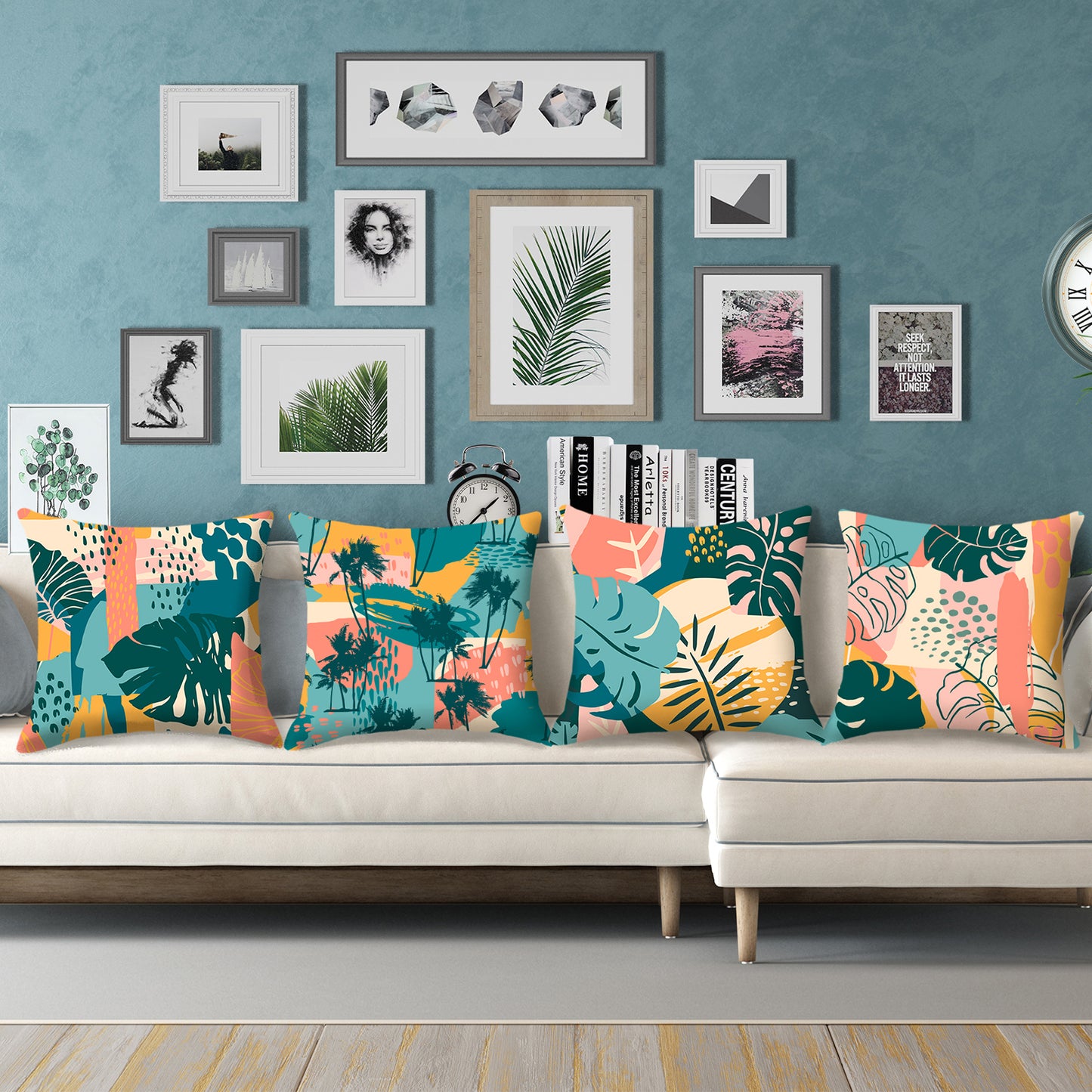 Tropical Leaf Throw Pillow Covers 18x18 inch Set of 4 Leopard Print Botanical Decorative Cushion Covers