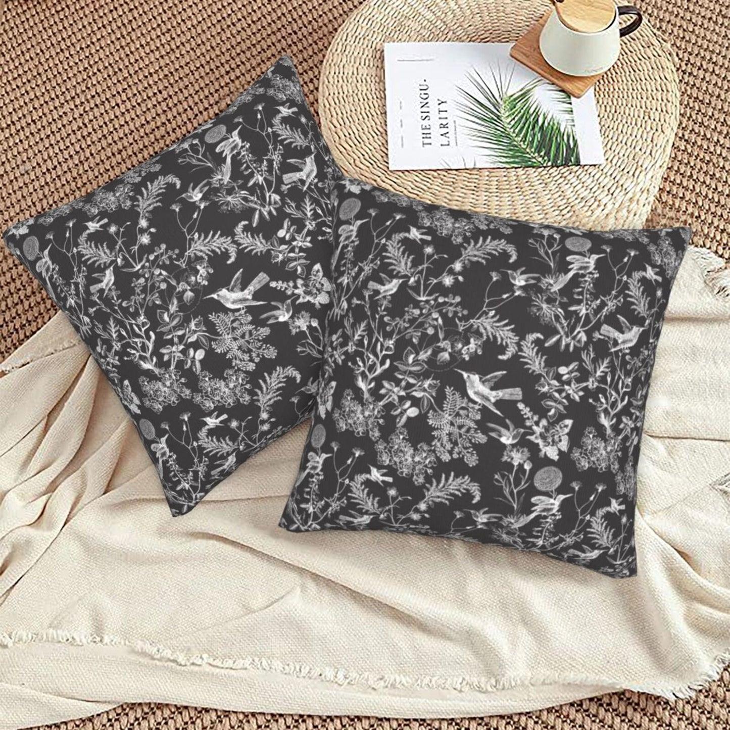 Toile Floral Throw Pillow Covers 18x18 inch Set of 2 Wildflower Farmhouse Decorative Cushion Covers