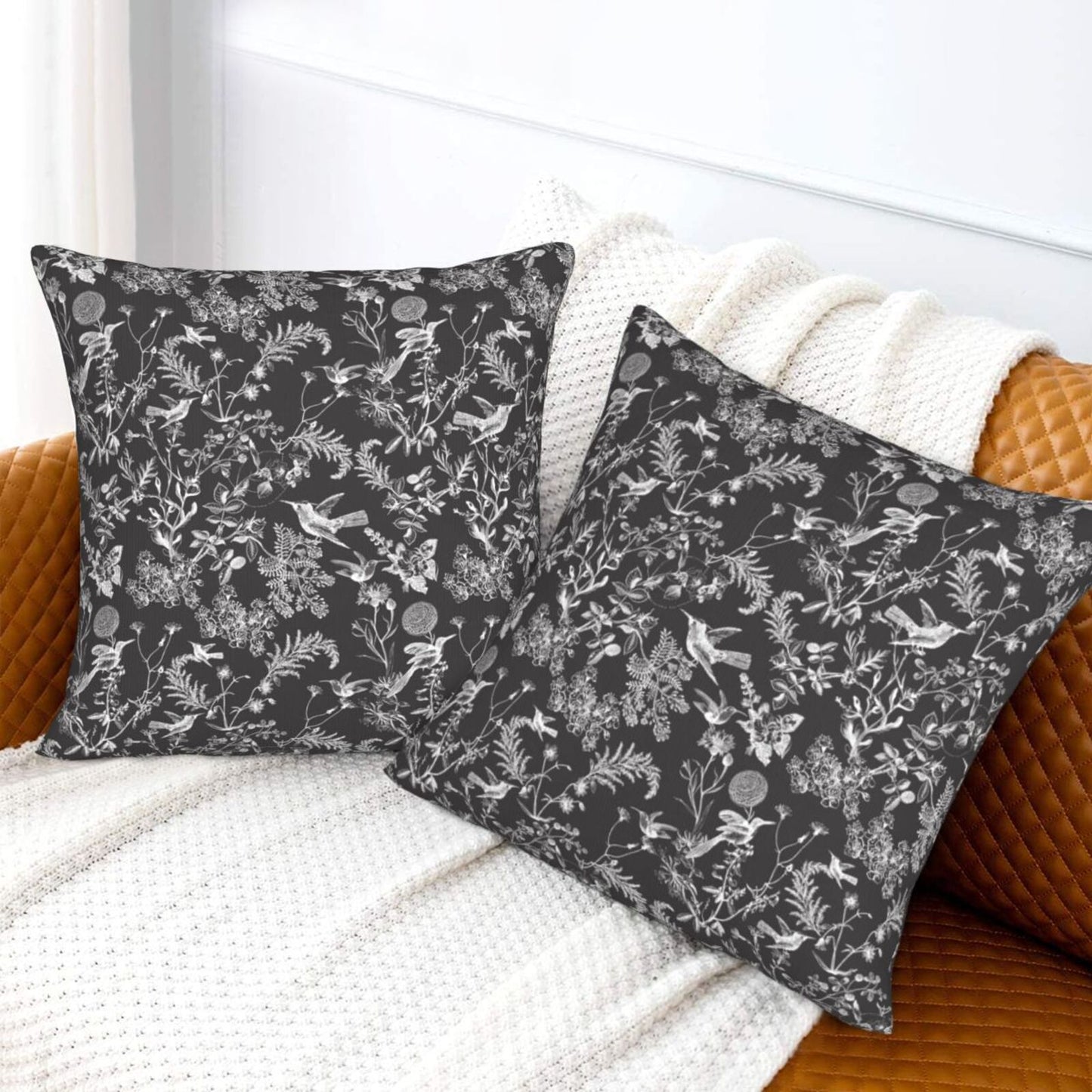 Toile Floral Throw Pillow Covers 18x18 inch Set of 2 Wildflower Farmhouse Decorative Cushion Covers