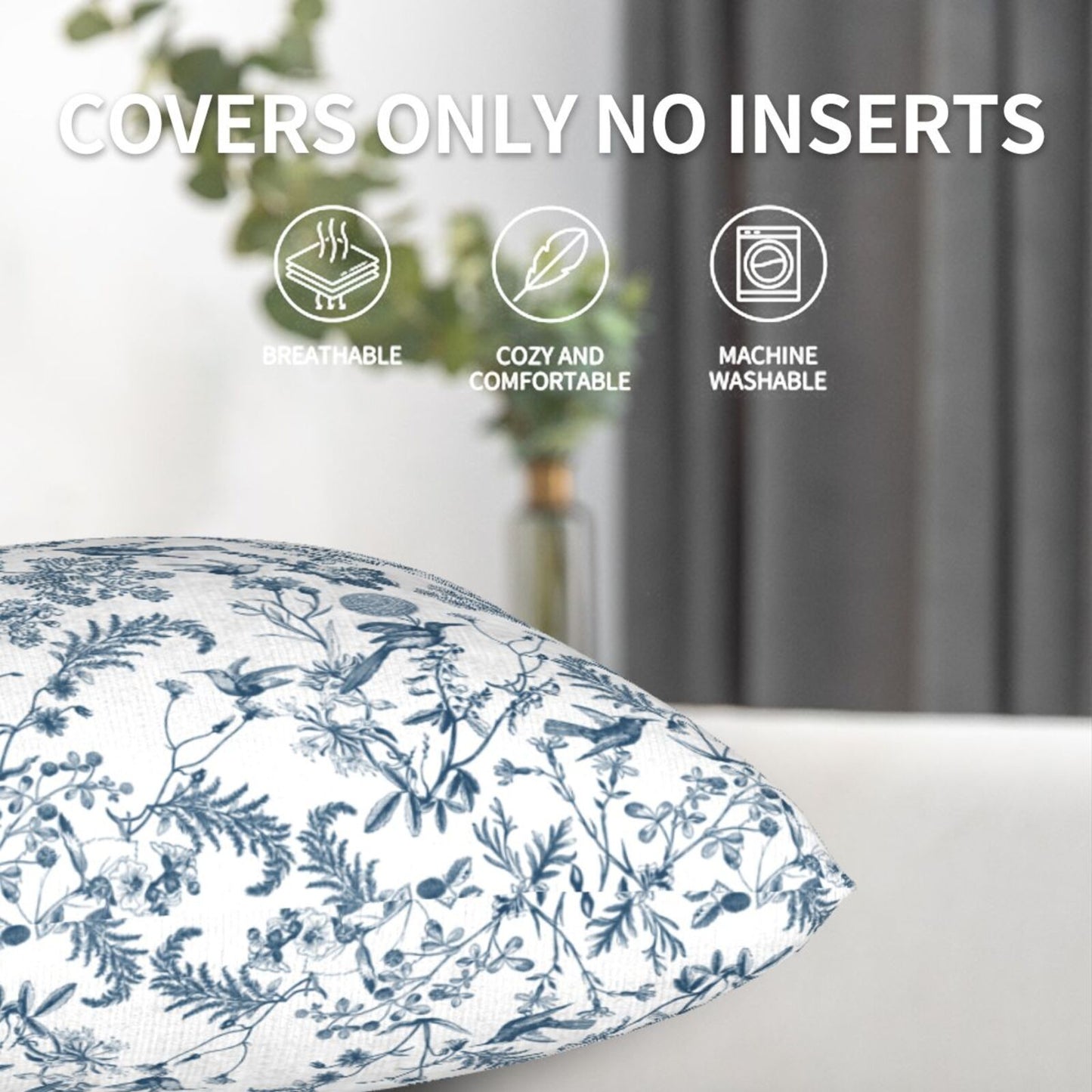 Toile Floral Throw Pillow Covers 18x18 inch Set of 2 Wildflower Farmhouse Decorative Cushion Covers