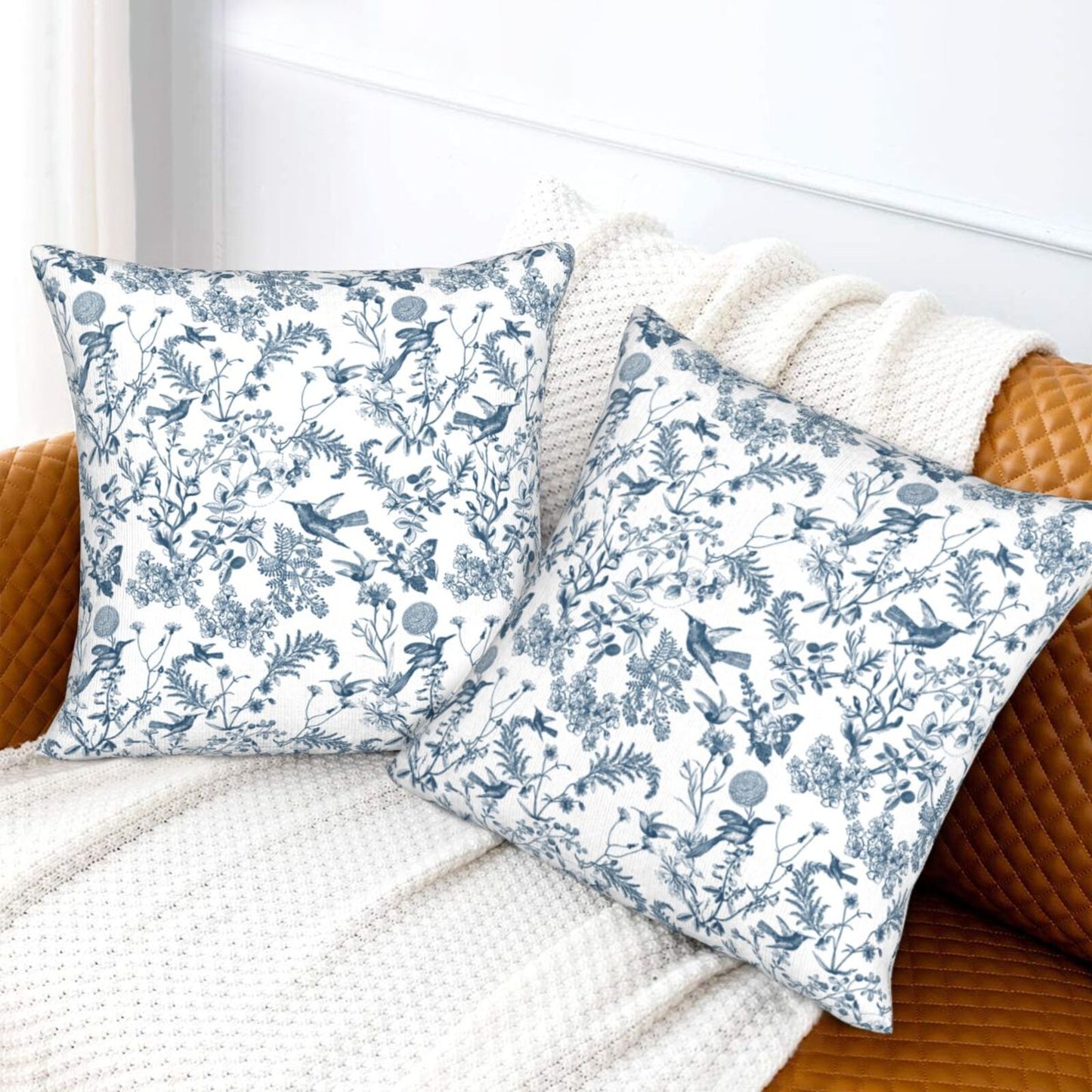 Toile Floral Throw Pillow Covers 18x18 inch Set of 2 Wildflower Farmhouse Decorative Cushion Covers