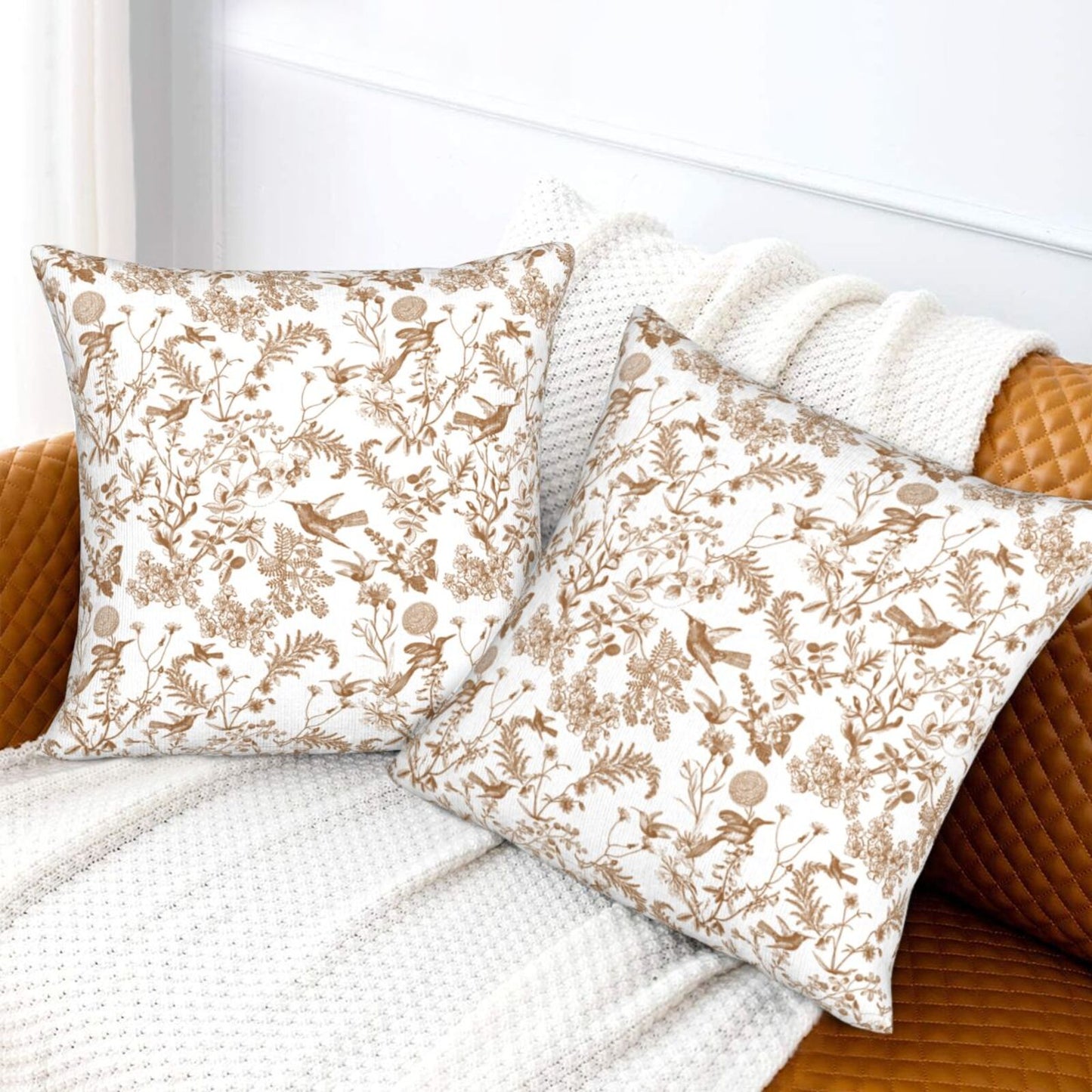 Toile Floral Throw Pillow Covers 18x18 inch Set of 2 Wildflower Farmhouse Decorative Cushion Covers