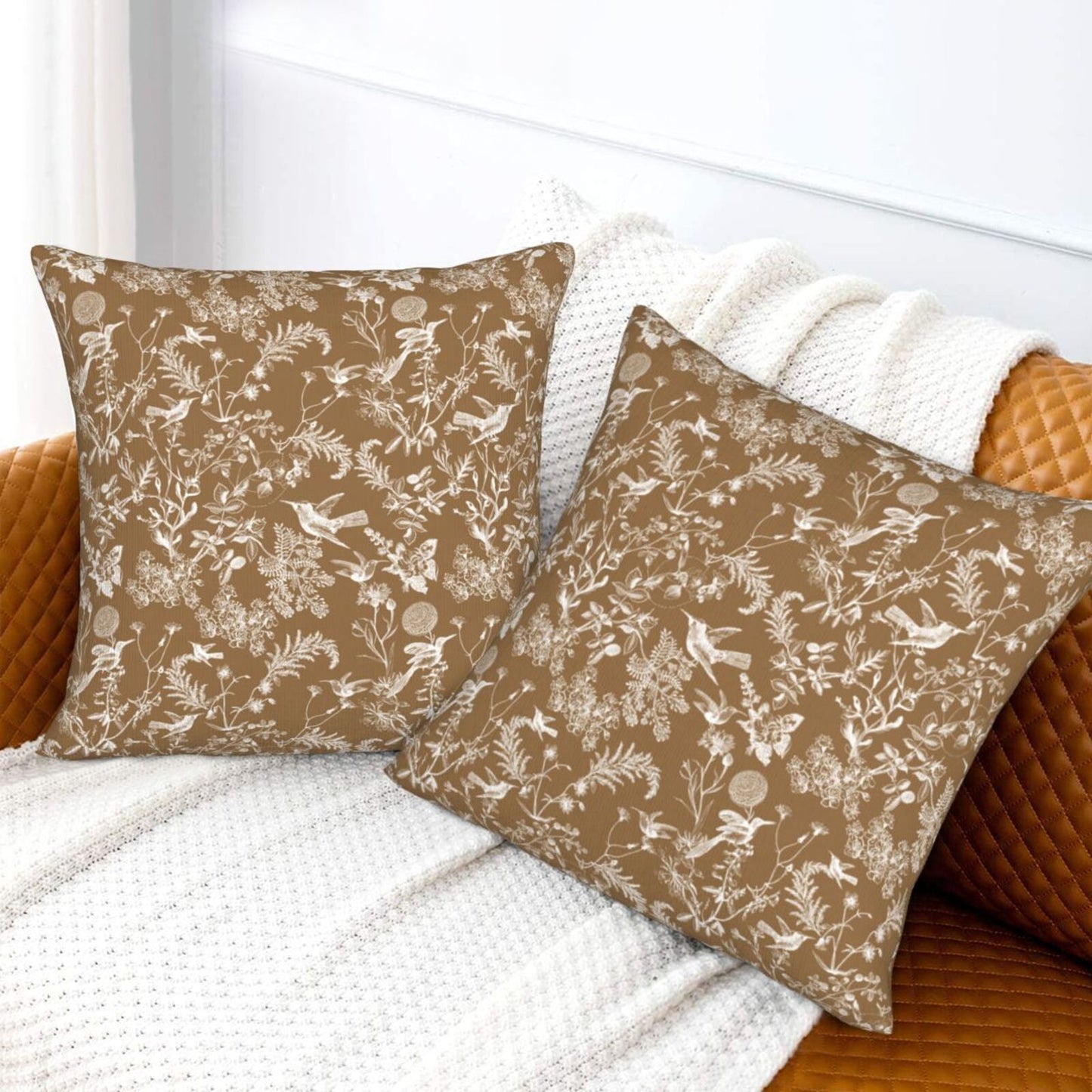 Toile Floral Throw Pillow Covers 18x18 inch Set of 2 Wildflower Farmhouse Decorative Cushion Covers