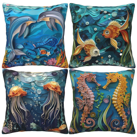 Sea Throw Pillow Covers 18x18 inch Set of 4 Blue Coastal Decorative Cushion Covers