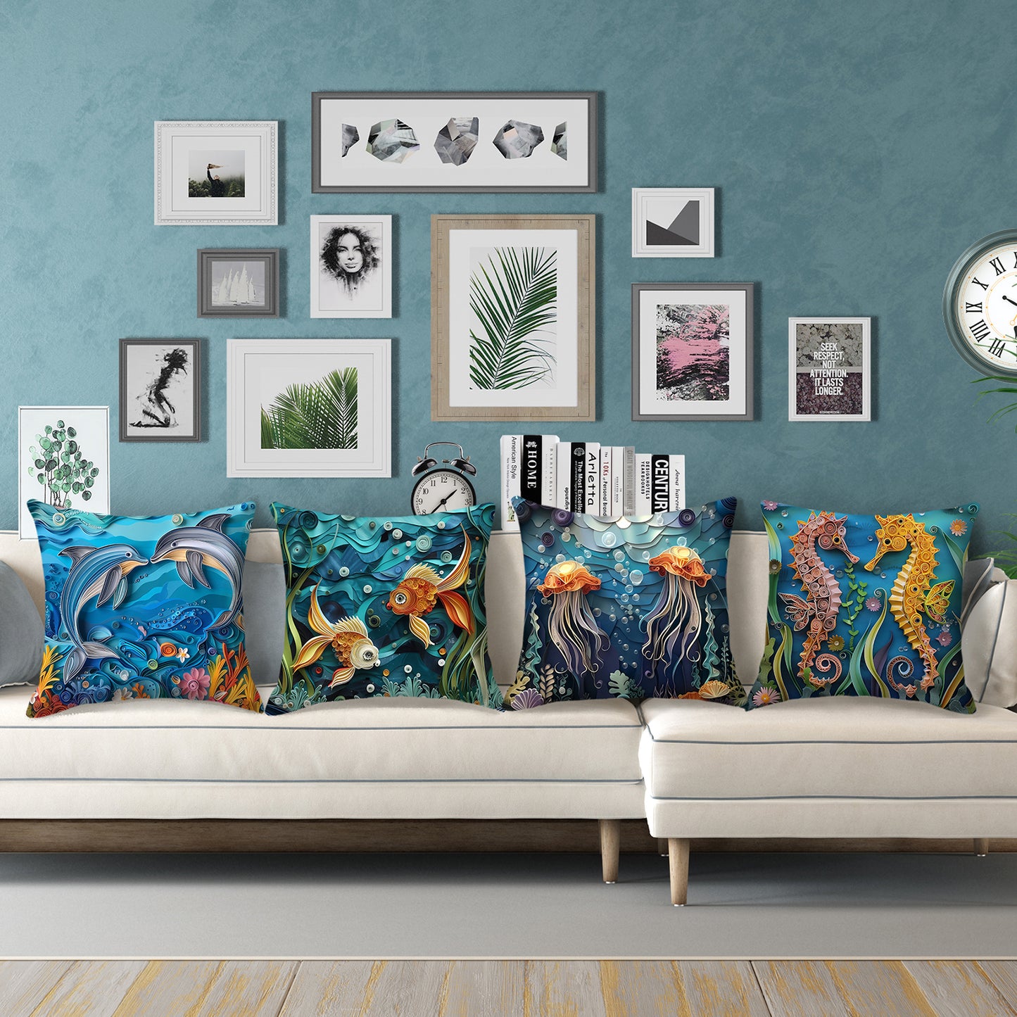 Sea Throw Pillow Covers 18x18 inch Set of 4 Blue Coastal Decorative Cushion Covers