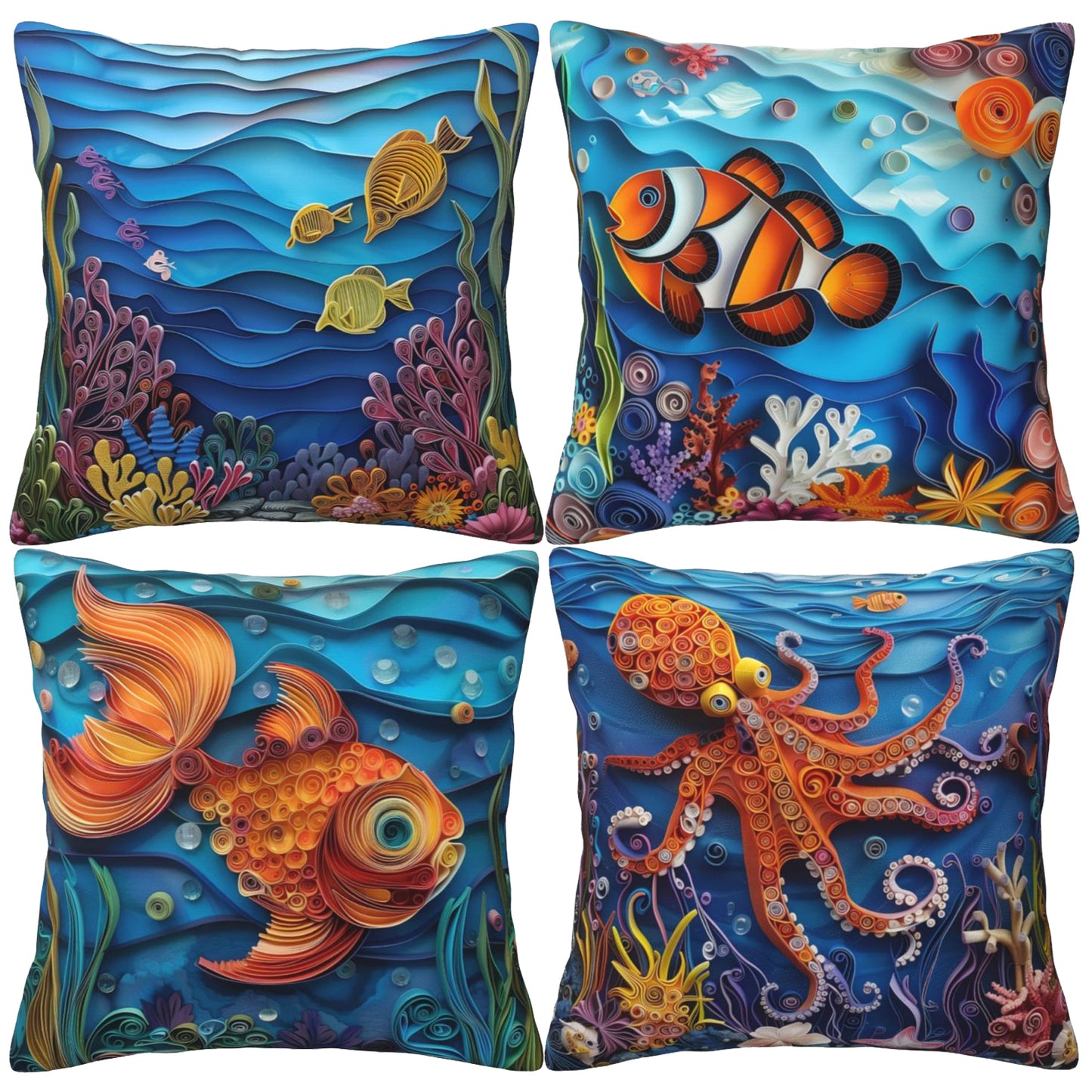 Sea Throw Pillow Covers 18x18 inch Set of 4 Blue Coastal Decorative Cushion Covers