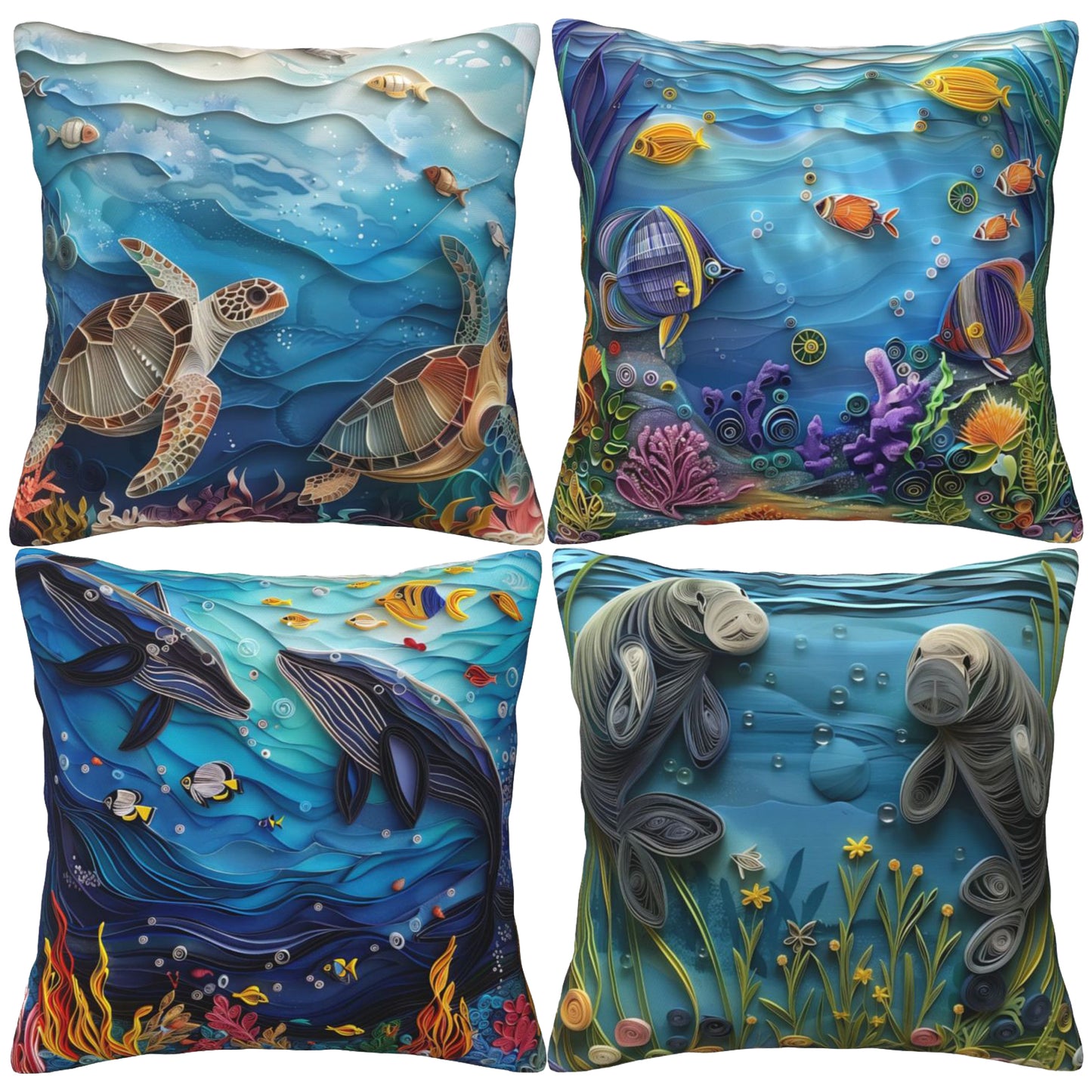 Sea Throw Pillow Covers 18x18 inch Set of 4 Blue Coastal Decorative Cushion Covers