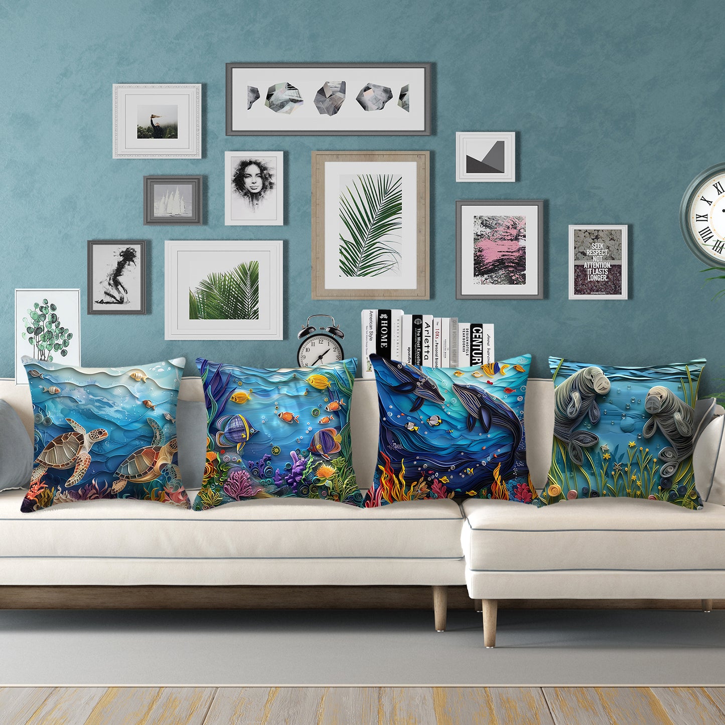 Sea Throw Pillow Covers 18x18 inch Set of 4 Blue Coastal Decorative Cushion Covers
