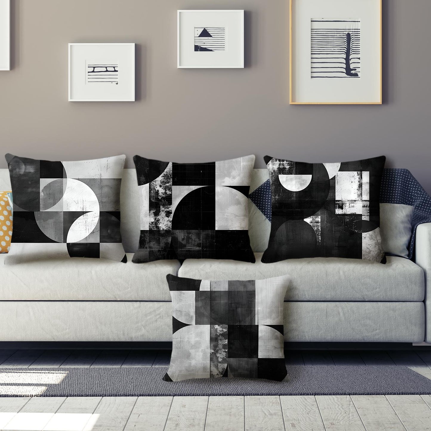 Grey and Brown Geometric Throw Pillow Covers 18x18 inch Set of 4 Modern Abstract Decorative Cushion Covers