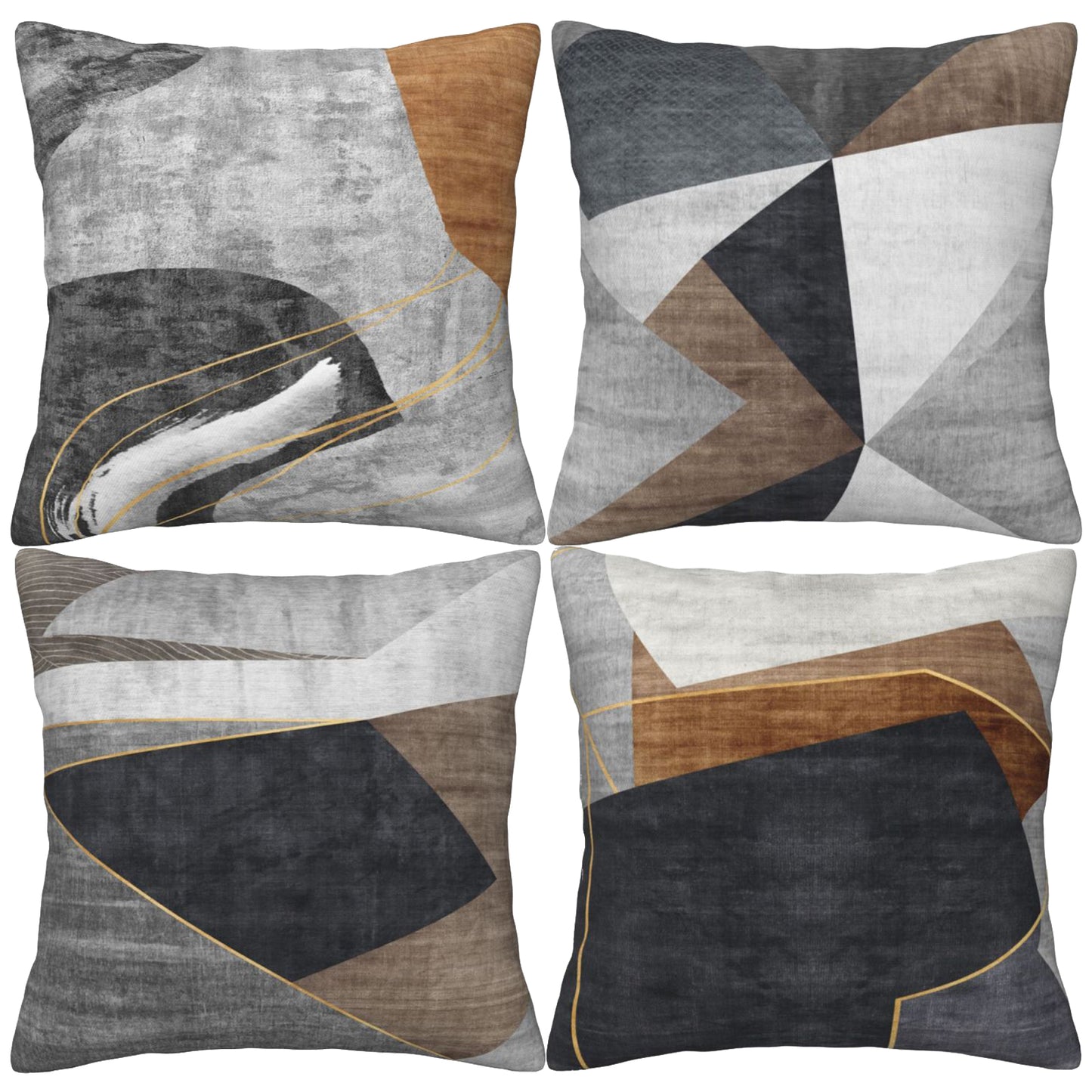 Grey and Brown Geometric Throw Pillow Covers 18x18 inch Set of 4 Modern Abstract Decorative Cushion Covers