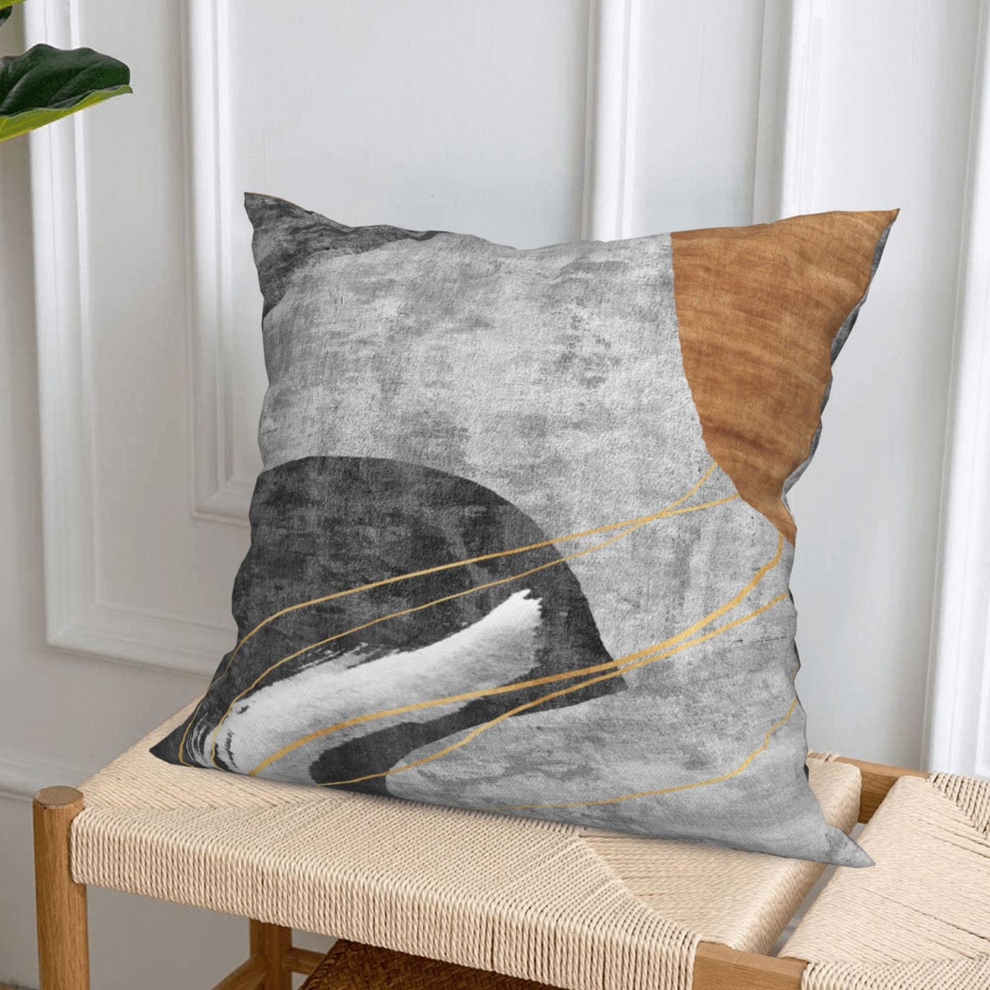 Grey and Brown Geometric Throw Pillow Covers 18x18 inch Set of 4 Modern Abstract Decorative Cushion Covers