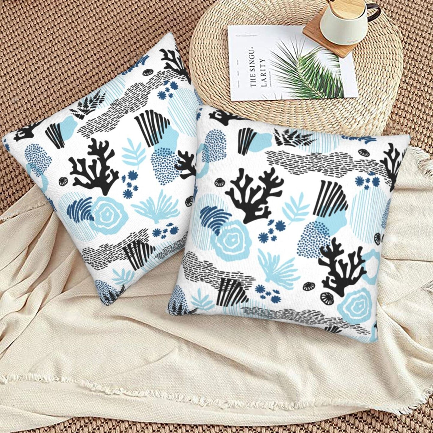 Coastal Throw Pillow Covers 18x18 inch Set of 2  Sea Abstract Velvet Decorative Cushion Covers