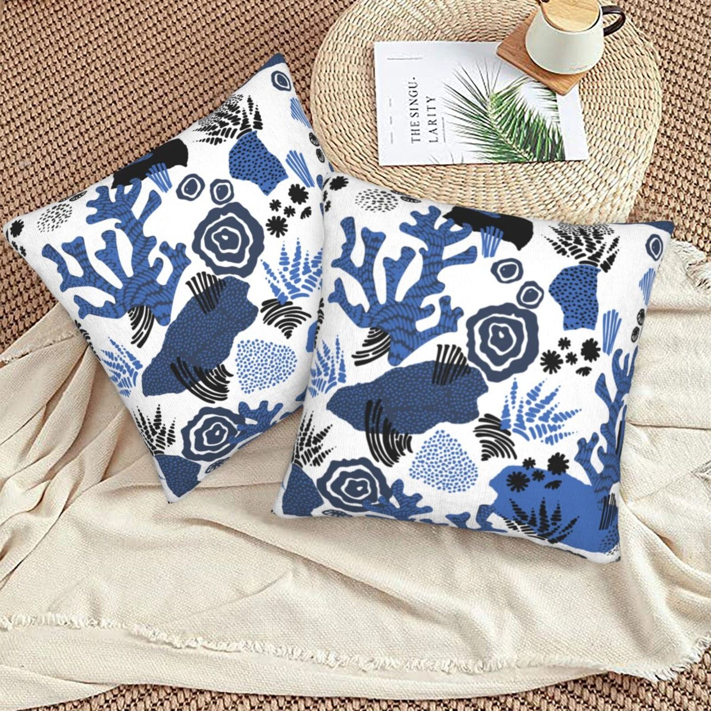 Coastal Throw Pillow Covers 18x18 inch Set of 2  Sea Abstract Velvet Decorative Cushion Covers