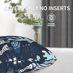 Velvet pillow cover with midnight blue coral and flowers, shown without an insert