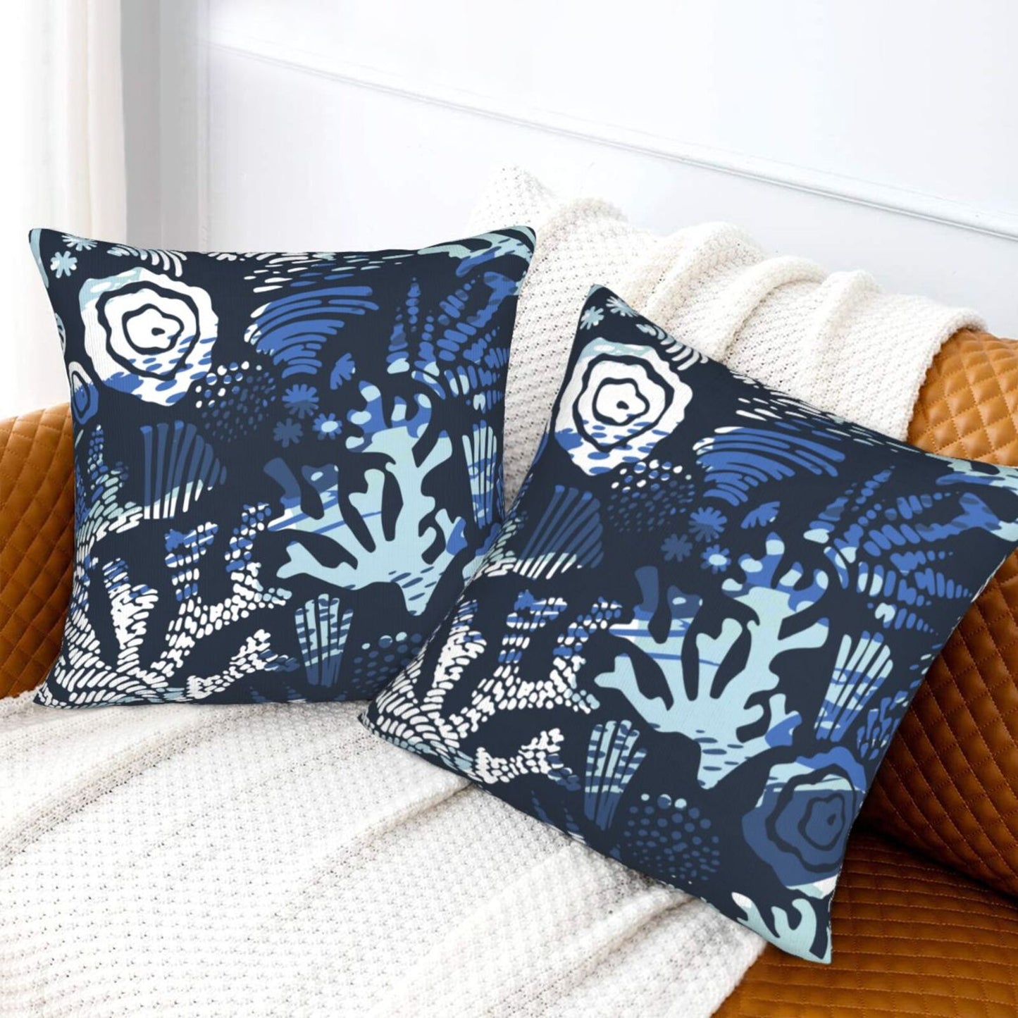 Coastal Throw Pillow Covers 18x18 inch Set of 2  Sea Abstract Velvet Decorative Cushion Covers