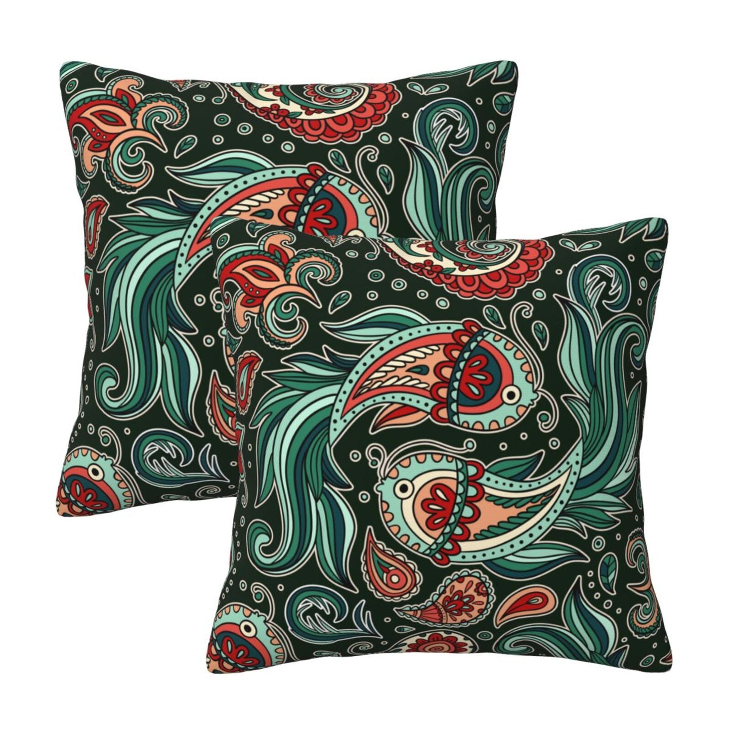 Paisley Throw Pillow Covers 18x18 inch Set of 2 Vintage Floral Cushion Covers