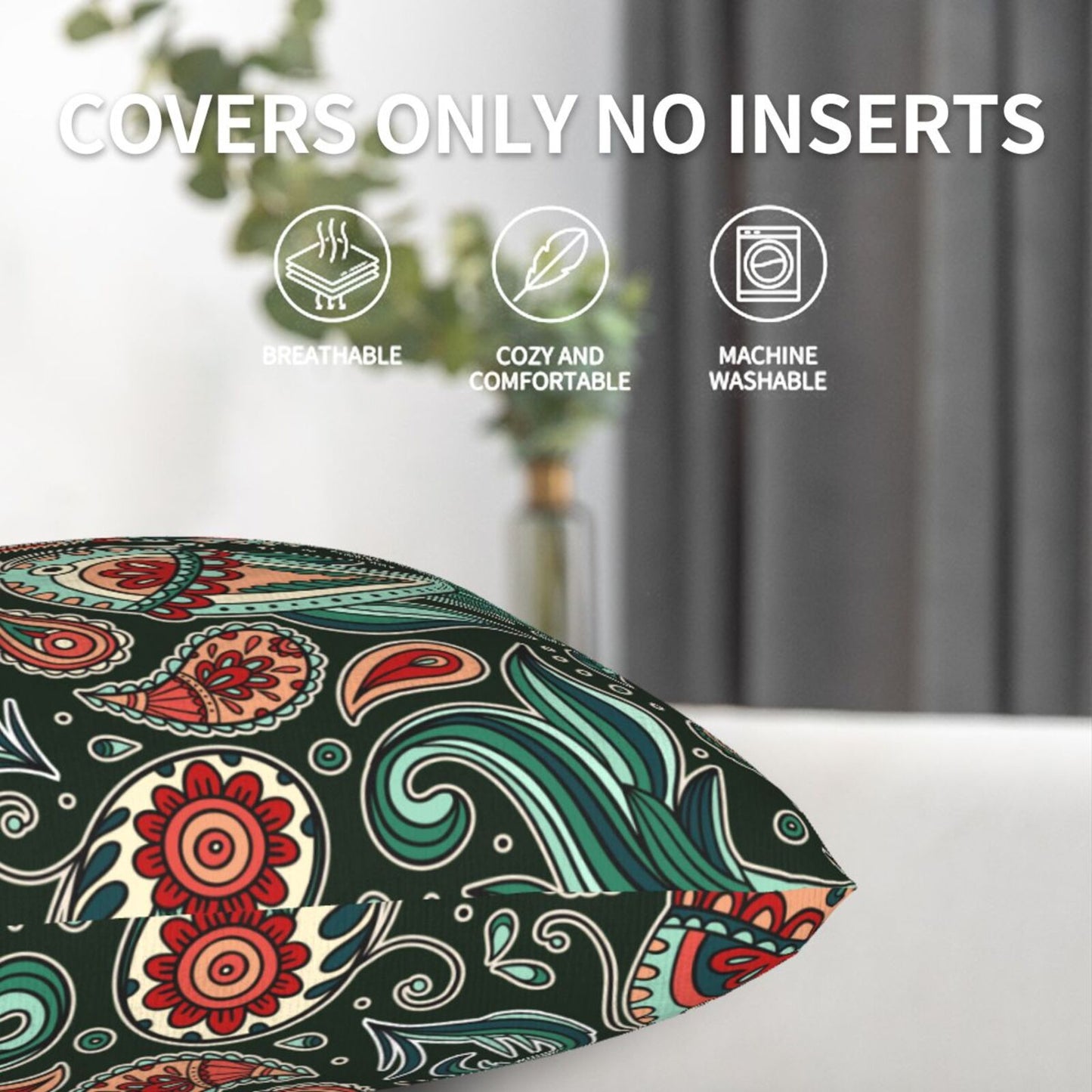 Paisley Throw Pillow Covers 18x18 inch Set of 2 Vintage Floral Cushion Covers