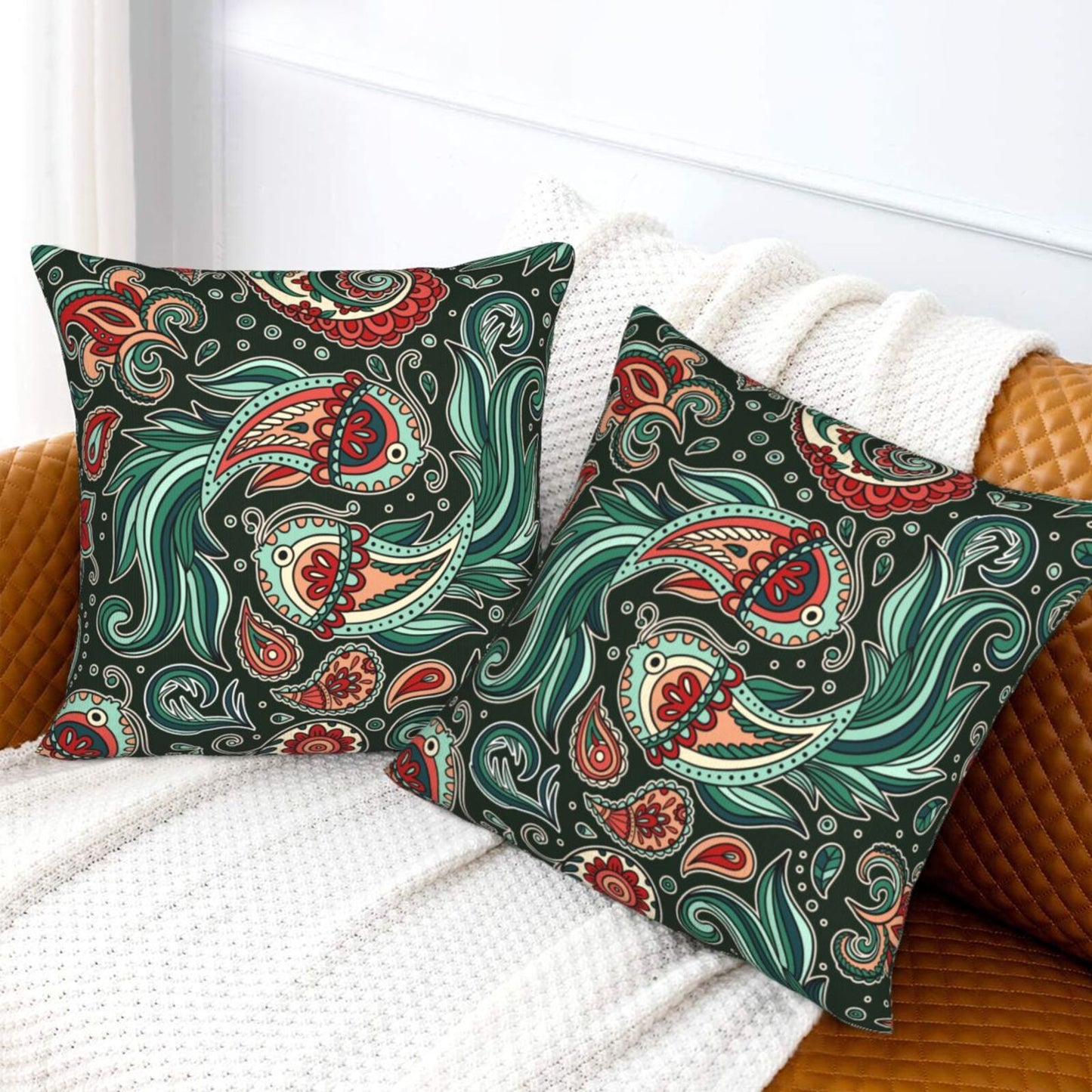 Paisley Throw Pillow Covers 18x18 inch Set of 2 Vintage Floral Cushion Covers