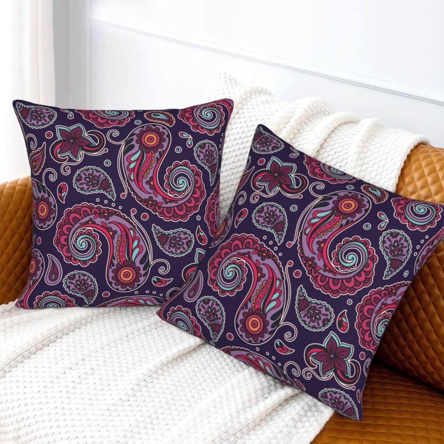 Paisley Throw Pillow Covers 18x18 inch Set of 2 Vintage Floral Cushion Covers