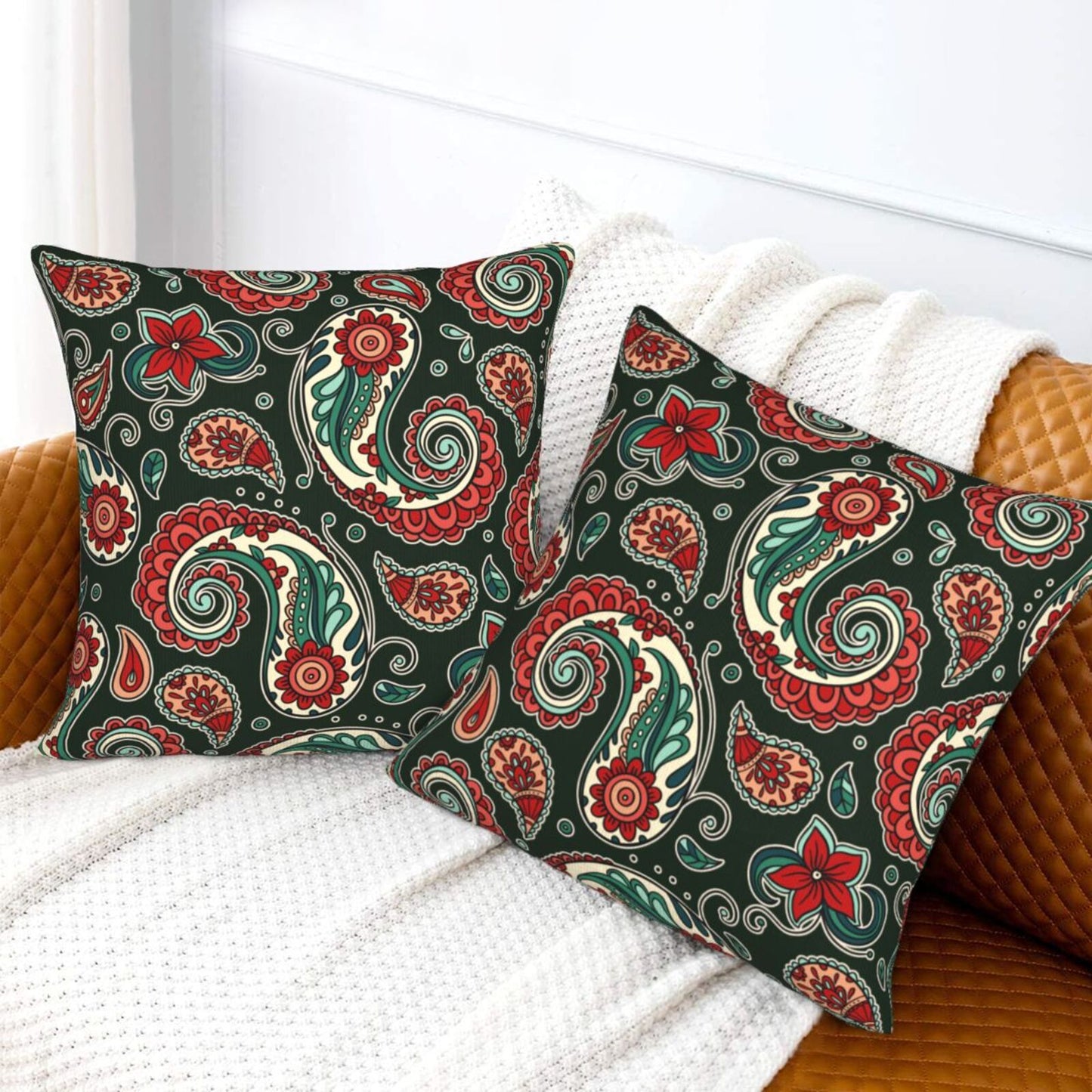 Paisley Throw Pillow Covers 18x18 inch Set of 2 Vintage Floral Cushion Covers